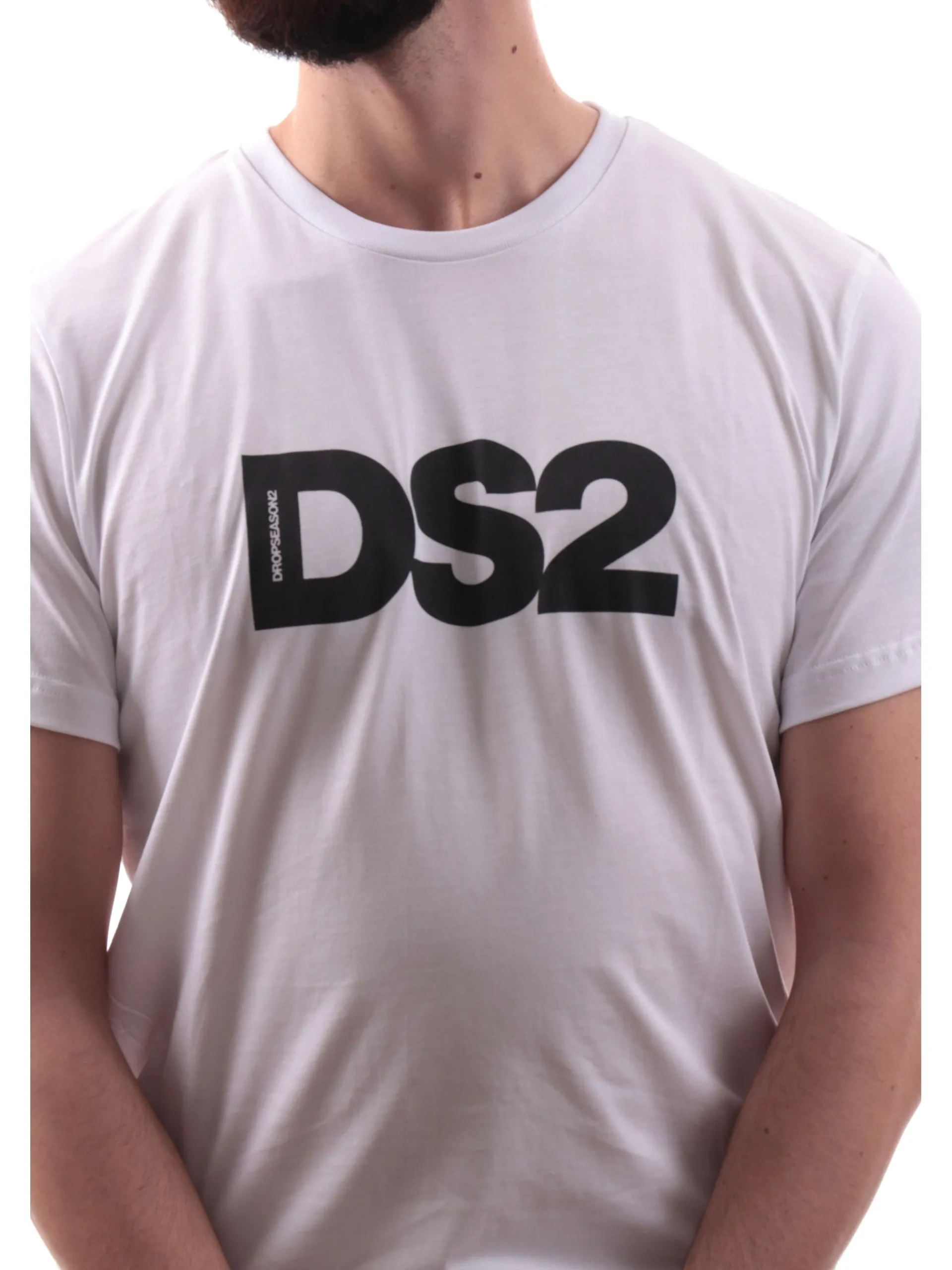 DS2 T-Shirt*Maglia bianca da uomo logo nero SS25292