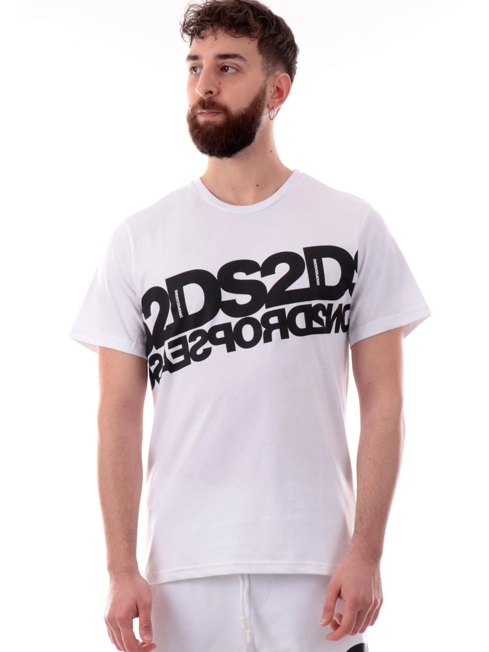 DS2 T-Shirt*Maglia bianca da uomo maxi logo nero SS25240