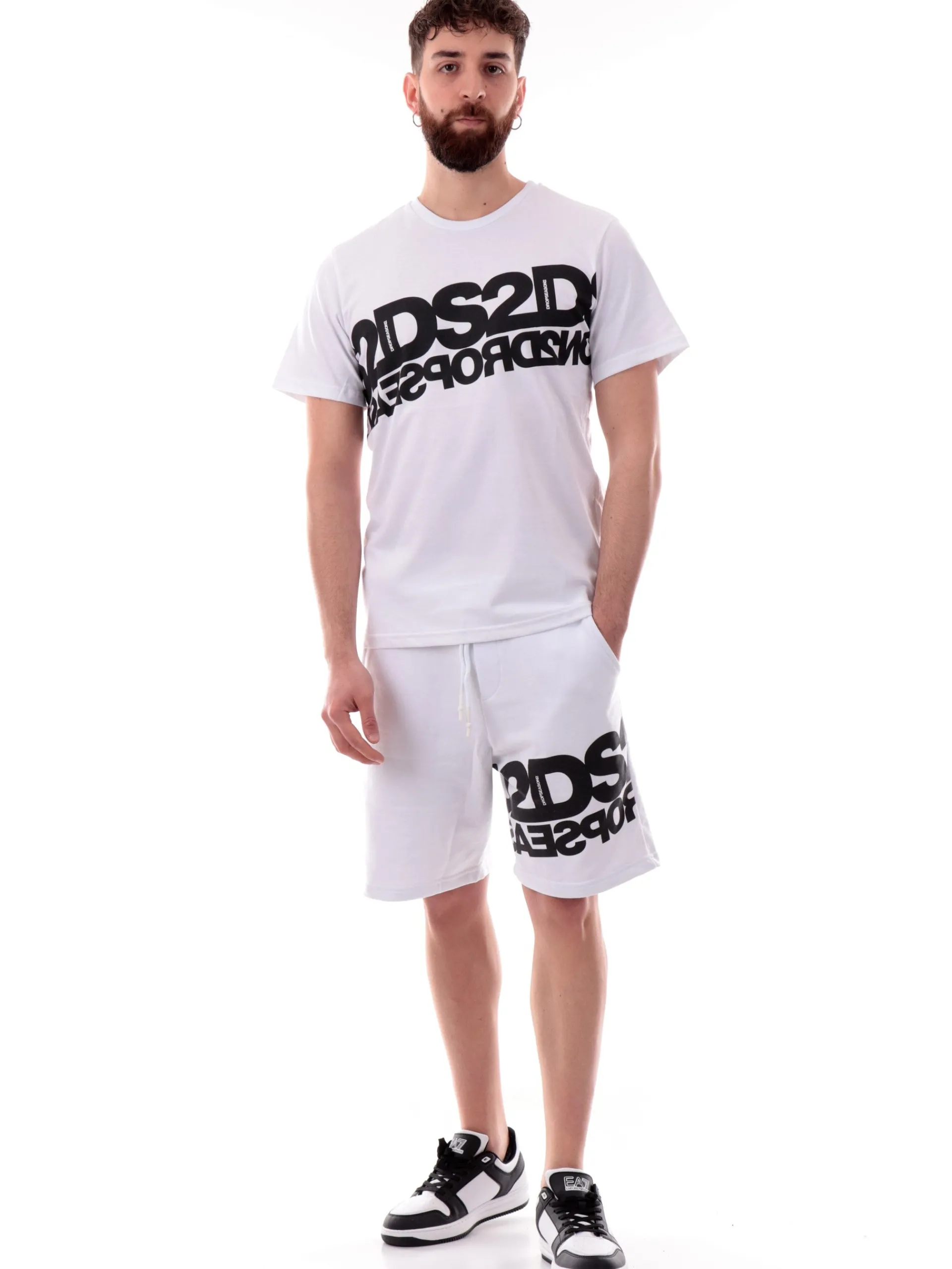 DS2 T-Shirt*Maglia bianca da uomo maxi logo nero SS25240
