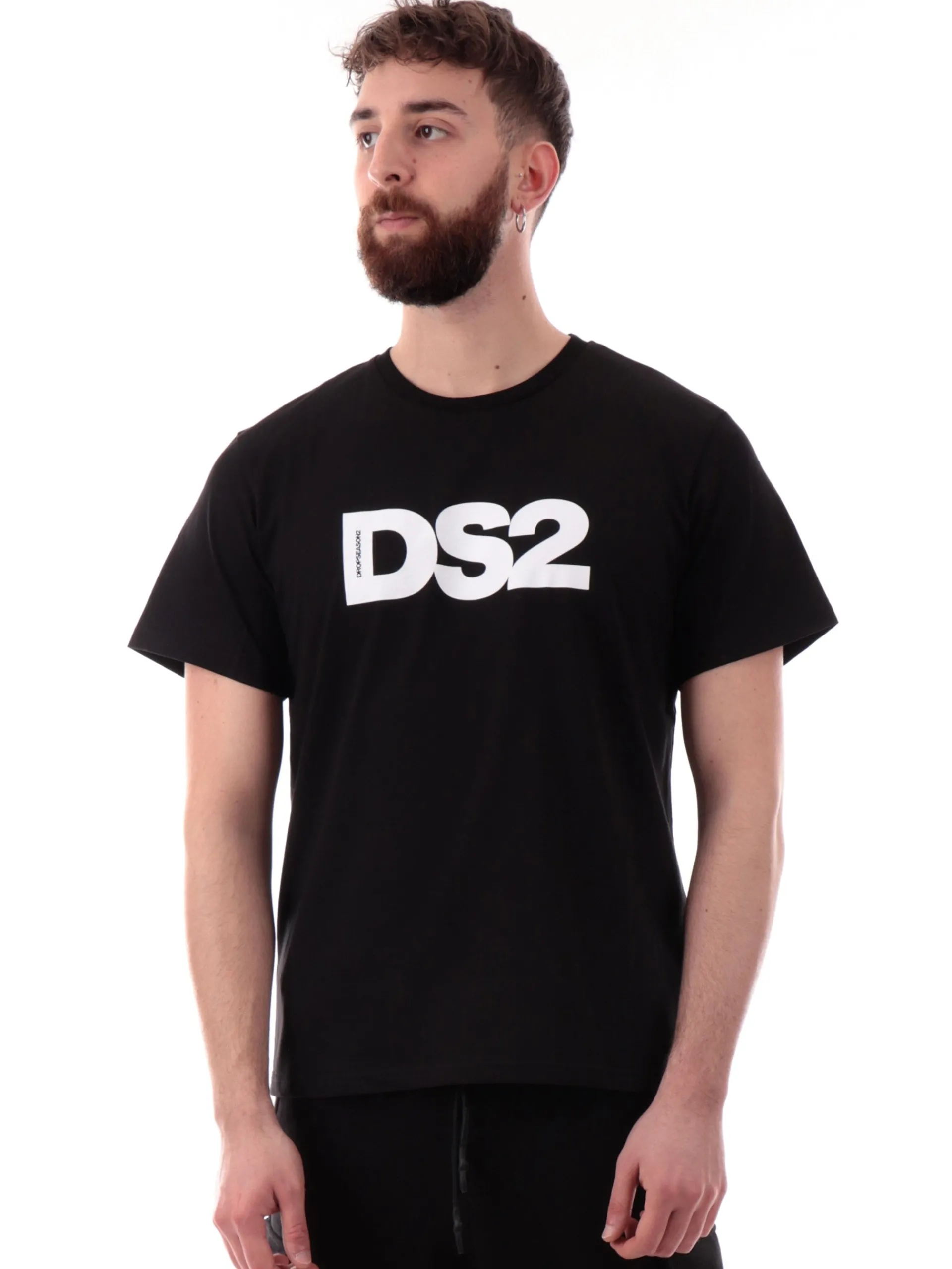 DS2 T-Shirt*Maglia nera da uomo logo bianco SS25292