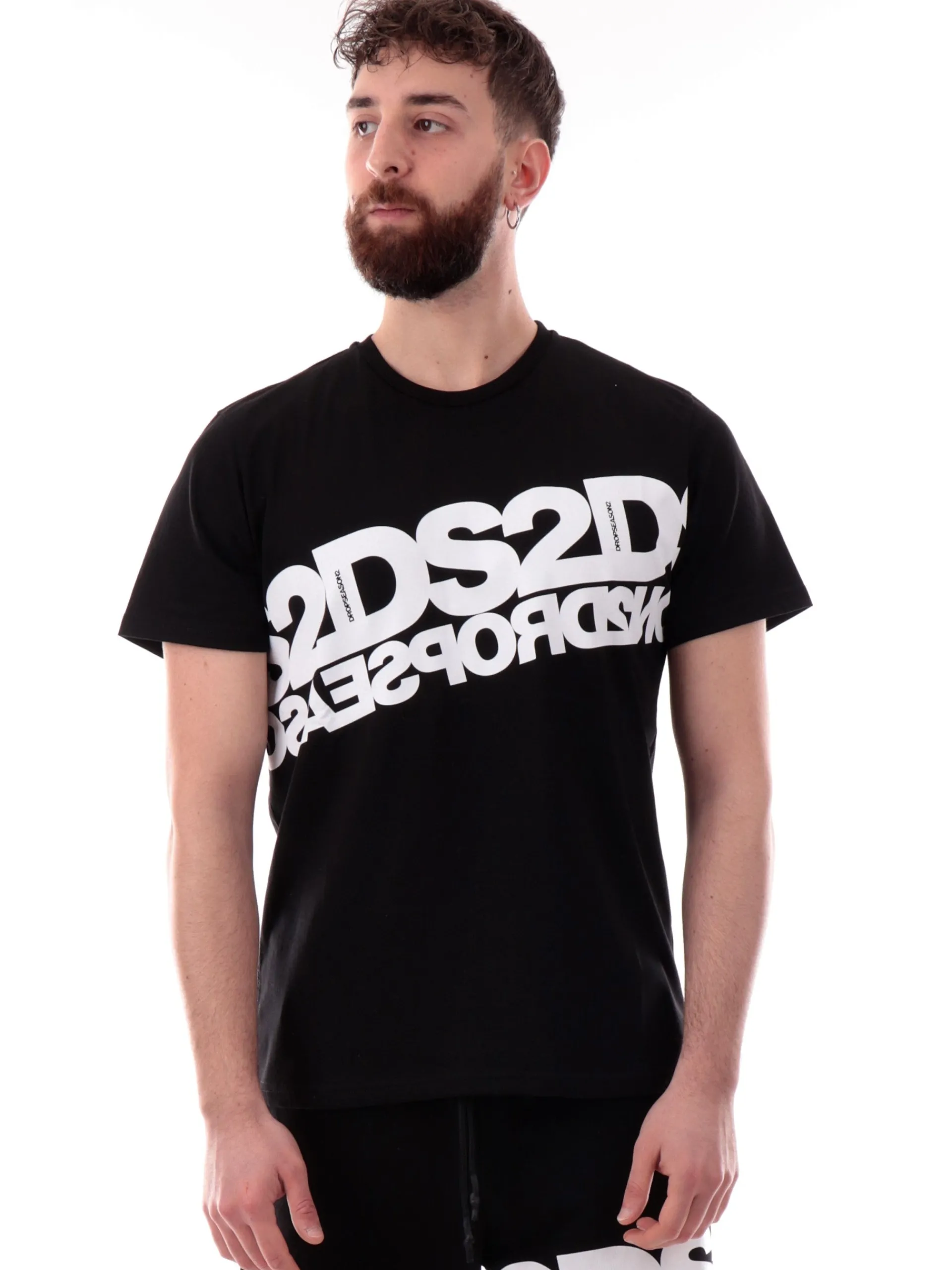 DS2 T-Shirt*Maglia nera da uomo maxi logo bianco SS25240