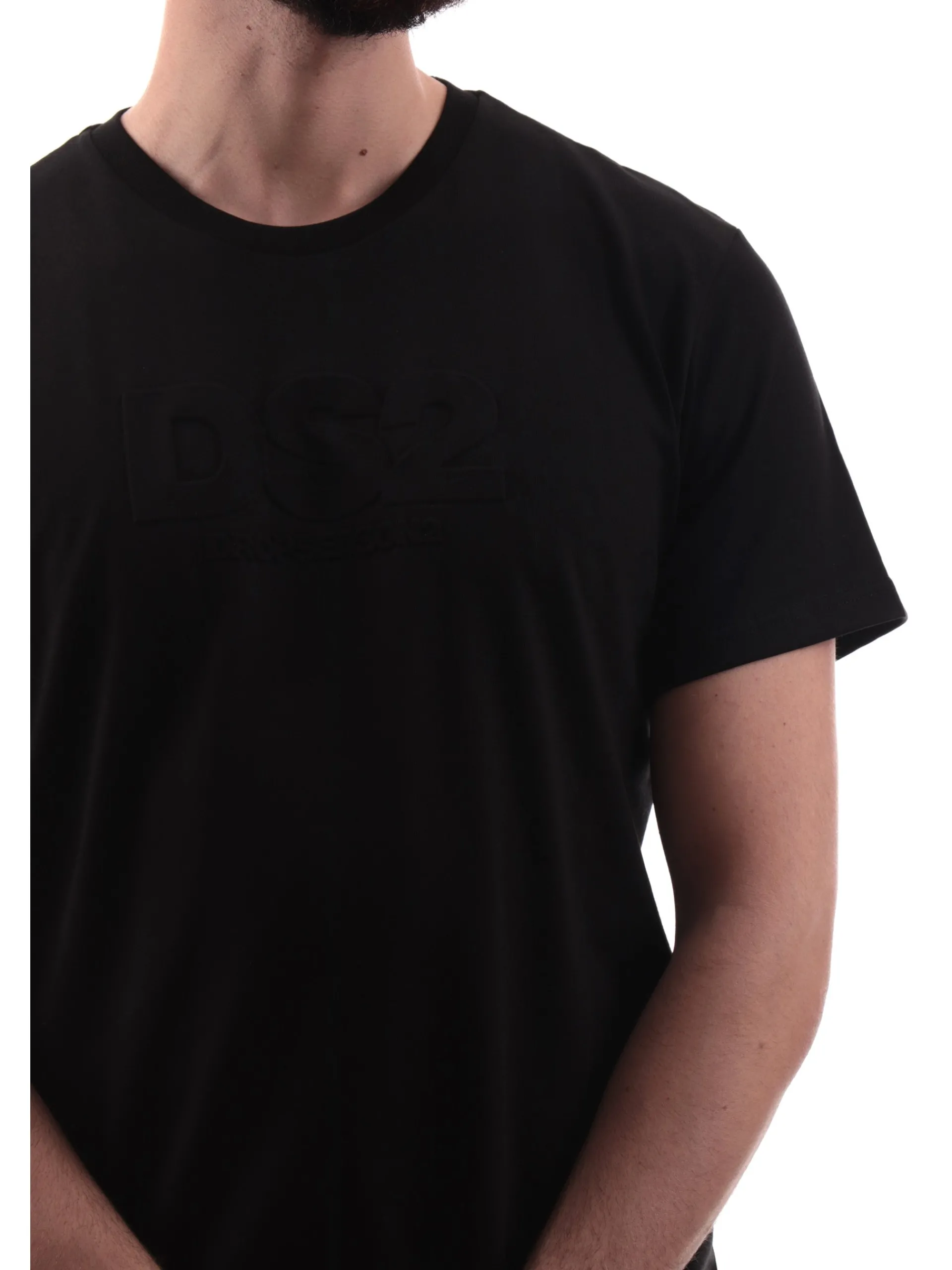 DS2 T-Shirt*Maglia nera da uomo patch tono su tono SS25213