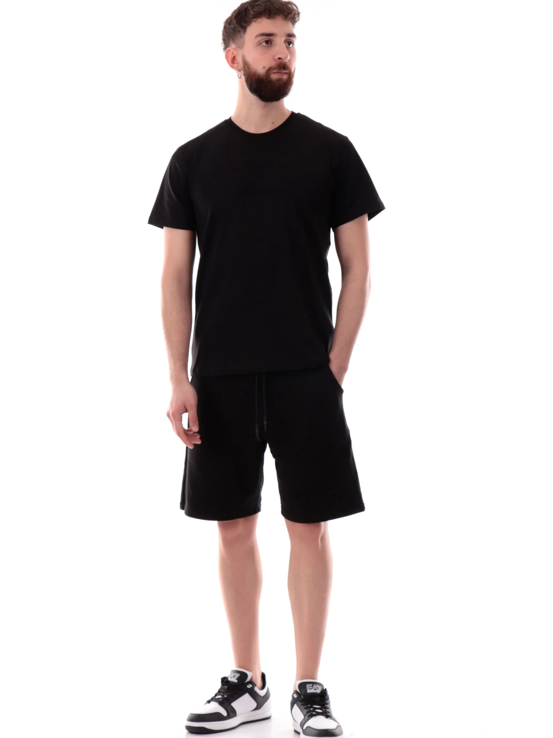DS2 T-Shirt*Maglia nera da uomo patch tono su tono SS25213