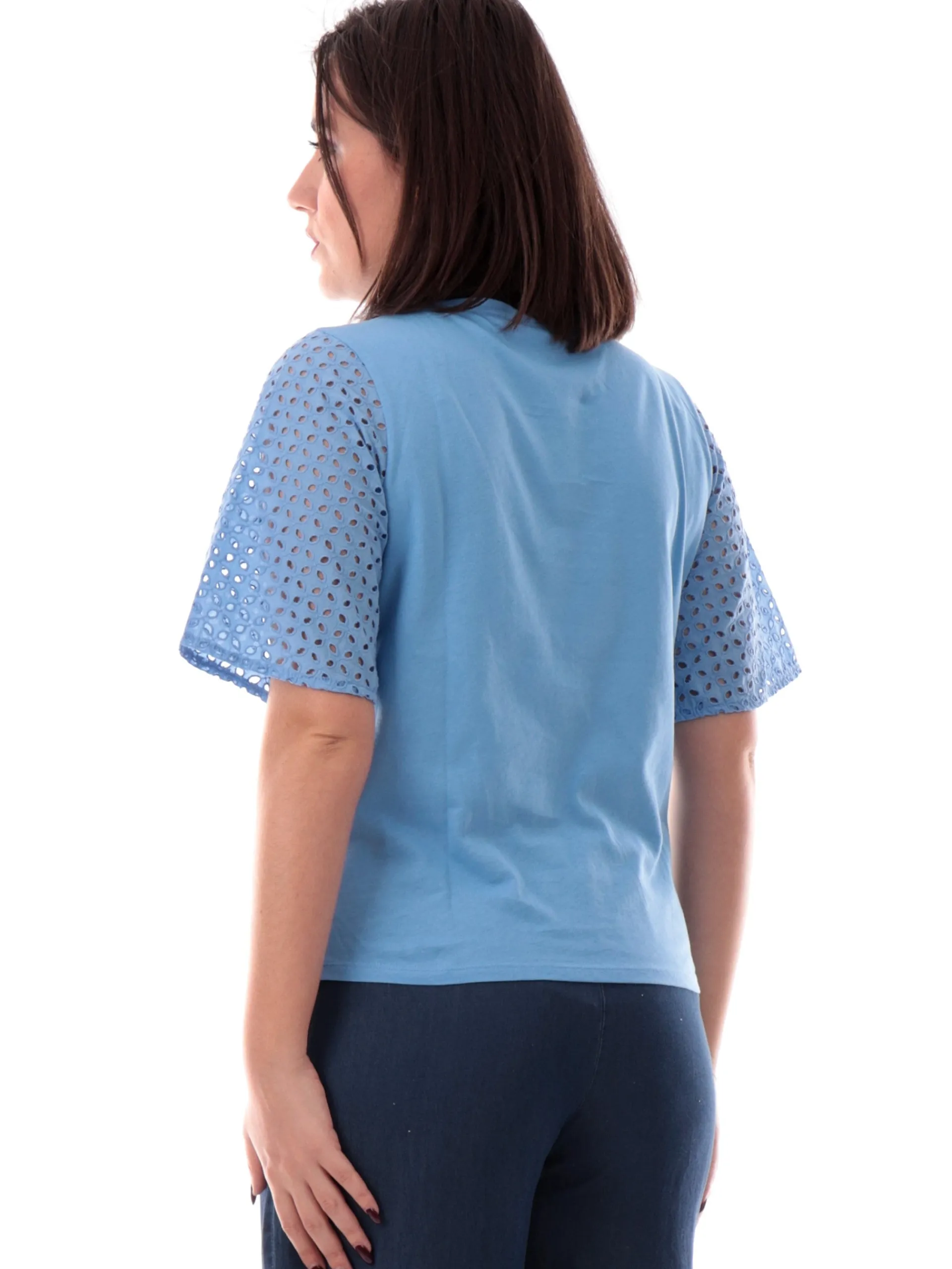 EMME MARELLA T-Shirt*Maglia celeste da donna maniche corte bucherellate EGER