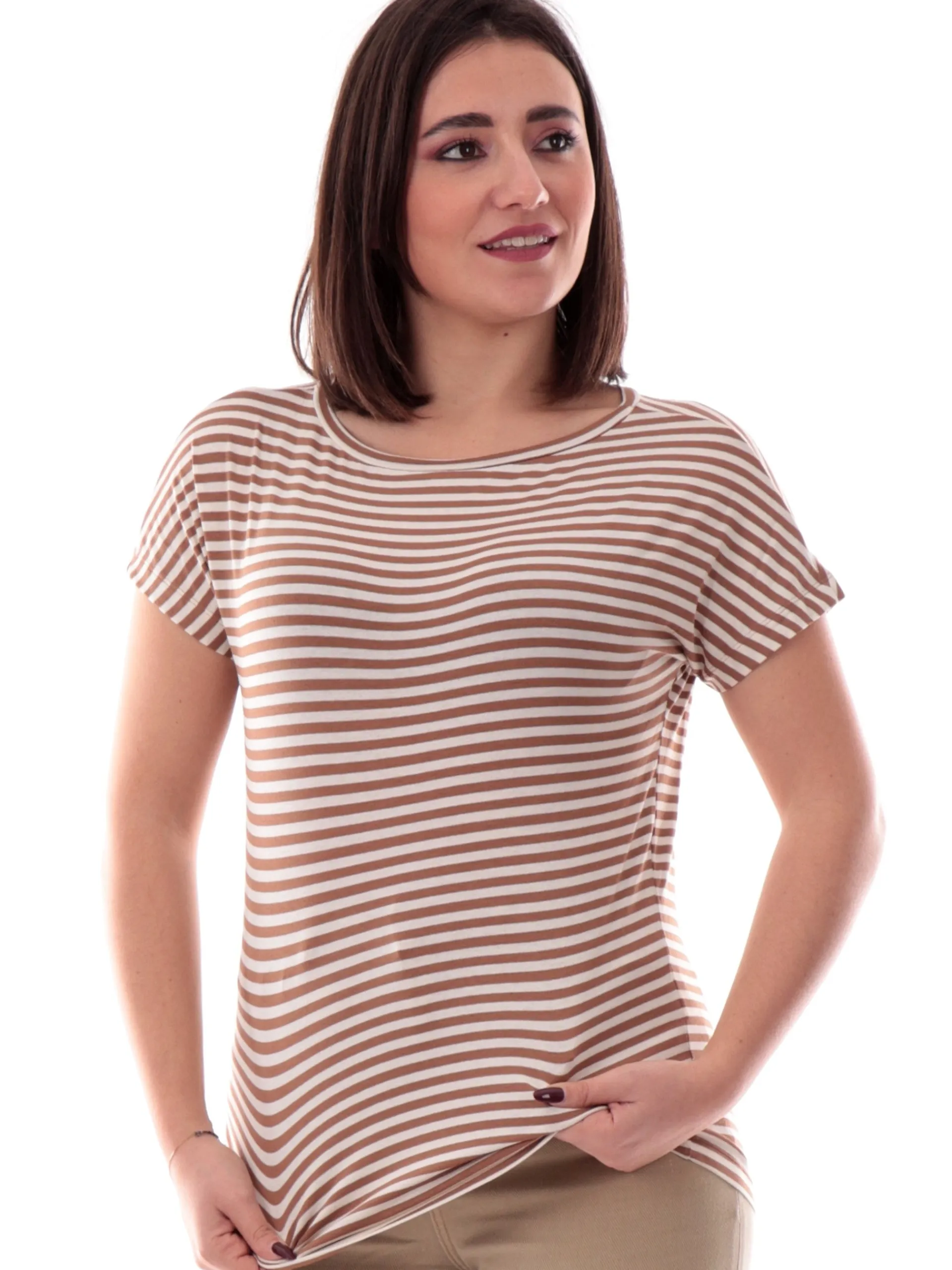 EMME MARELLA T-Shirt*Maglia marrone a righe da donna maniche corte CONGO