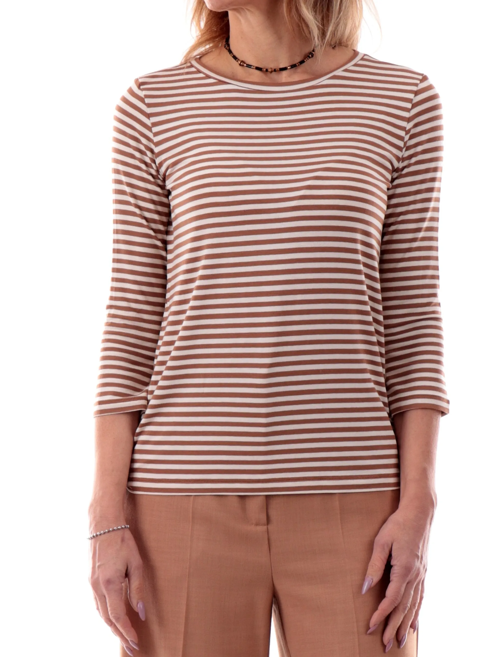 EMME MARELLA T-Shirt*Maglia marrone a righe da donna maniche tre quarti LIDIA