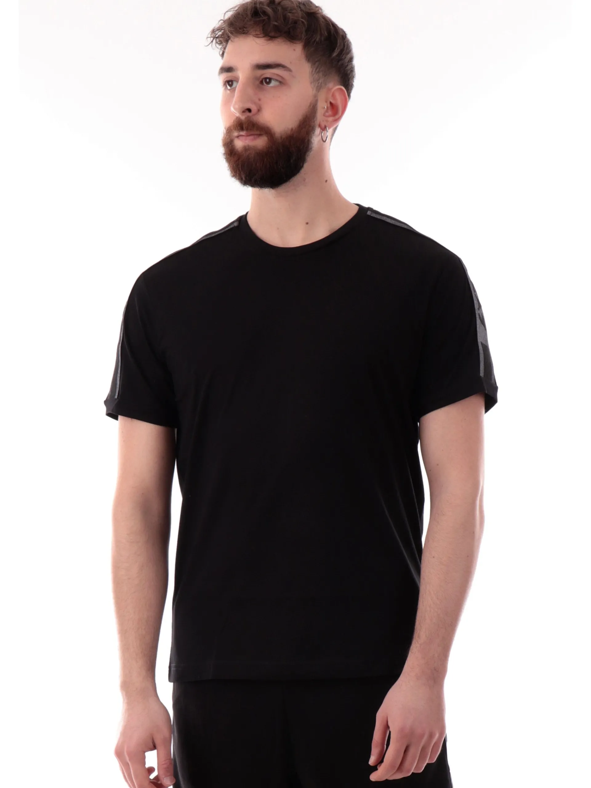 EMPORIO ARMANI 7 T-Shirt*Maglia Emporio Armani EA7 nera da uomo bande argento 7M000138AF10375