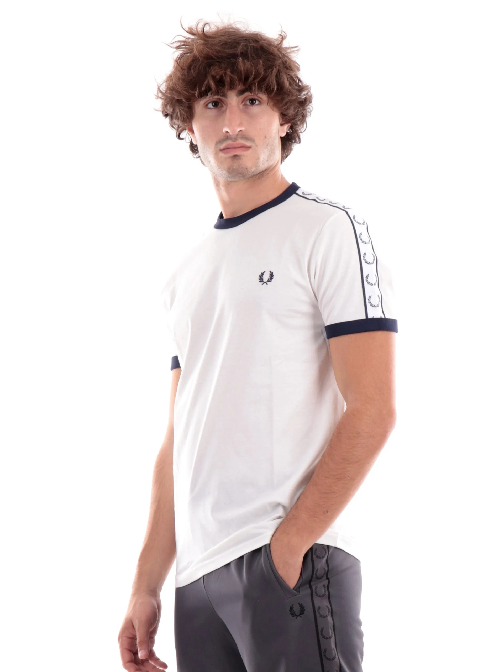 FRED PERRY T-Shirt*Maglia bianca da uomo Taped Ringer M4620
