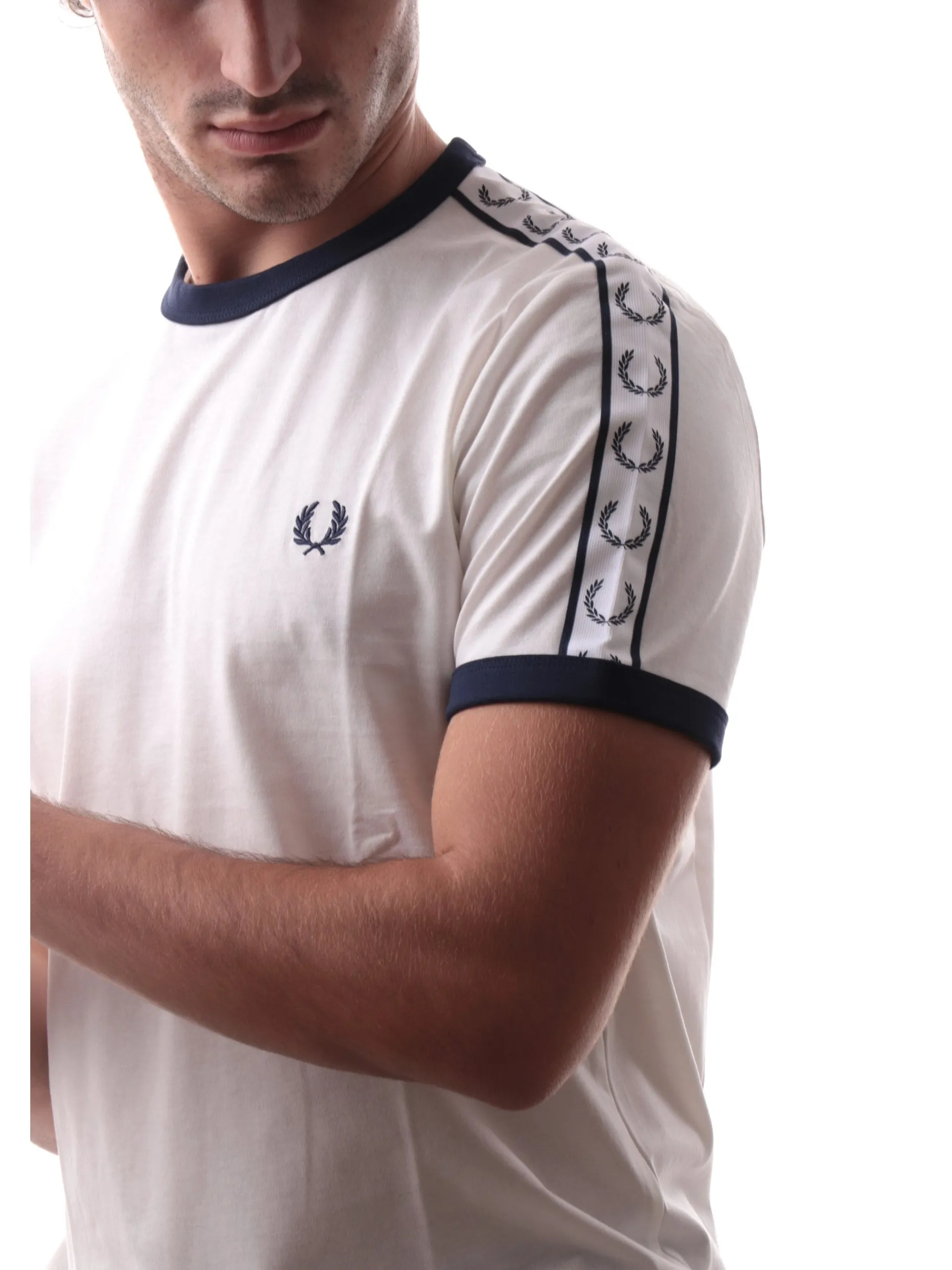 FRED PERRY T-Shirt*Maglia bianca da uomo Taped Ringer M4620
