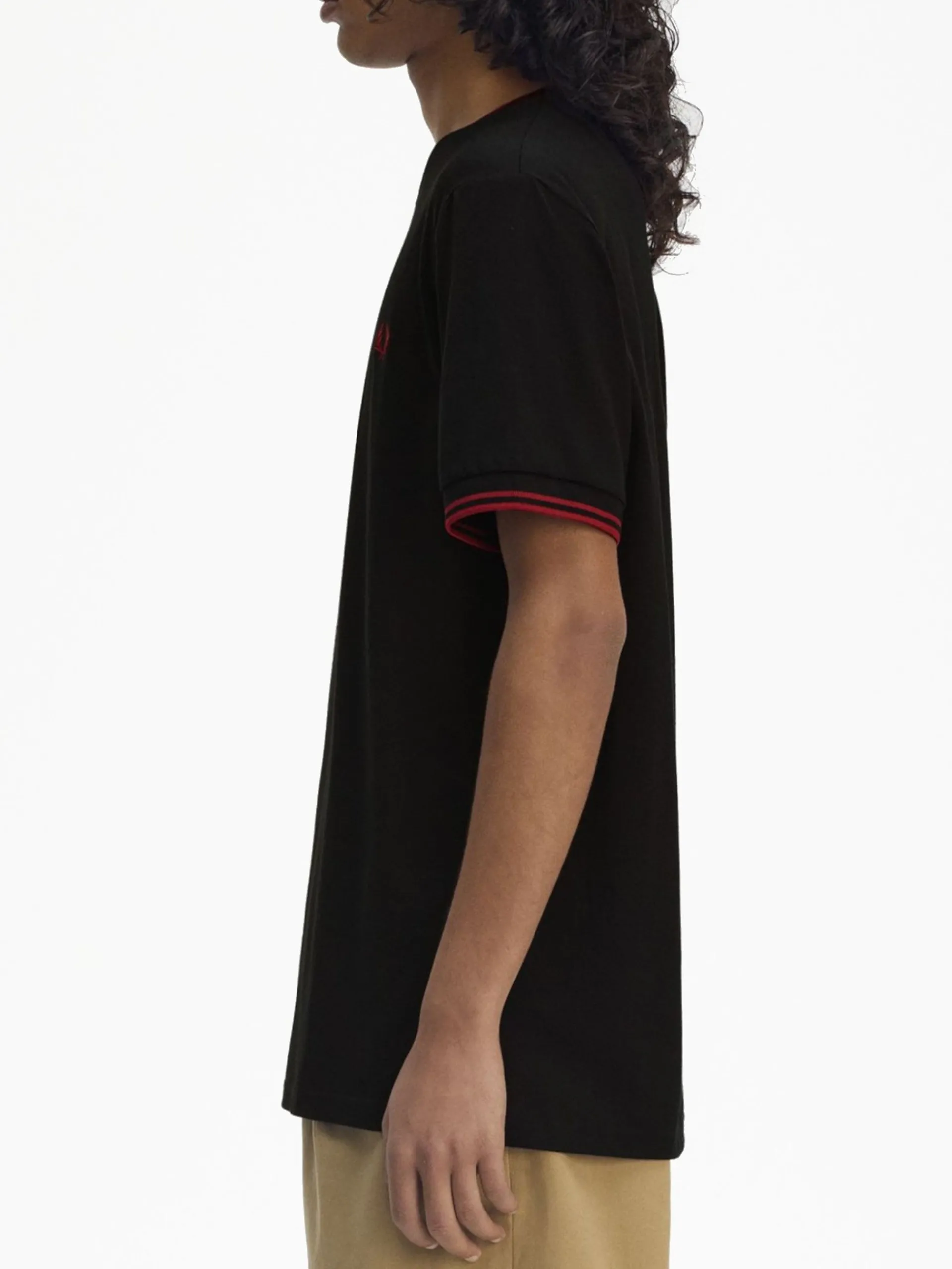 FRED PERRY T-Shirt*Maglia Twin Tipped nera da uomo bande rosse M1588 Y42