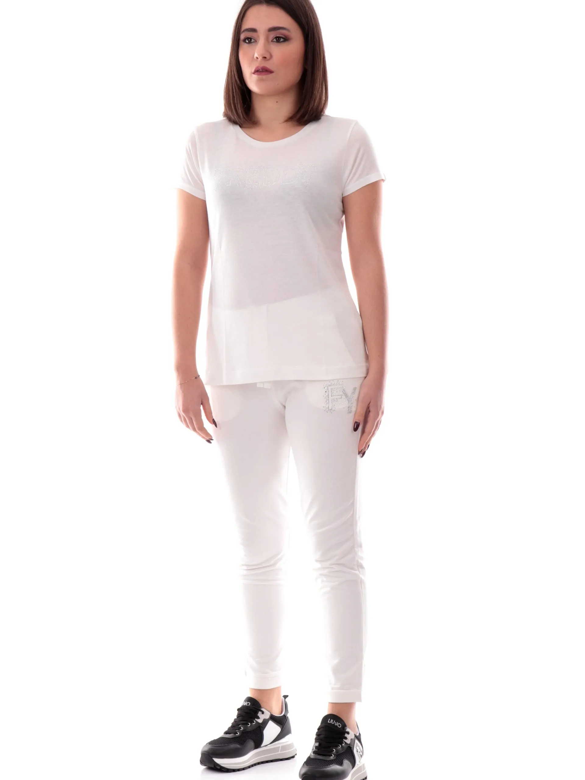 FREDDY T-Shirt*Maglia bianca da donna maxi logo con strass S25WCXT1