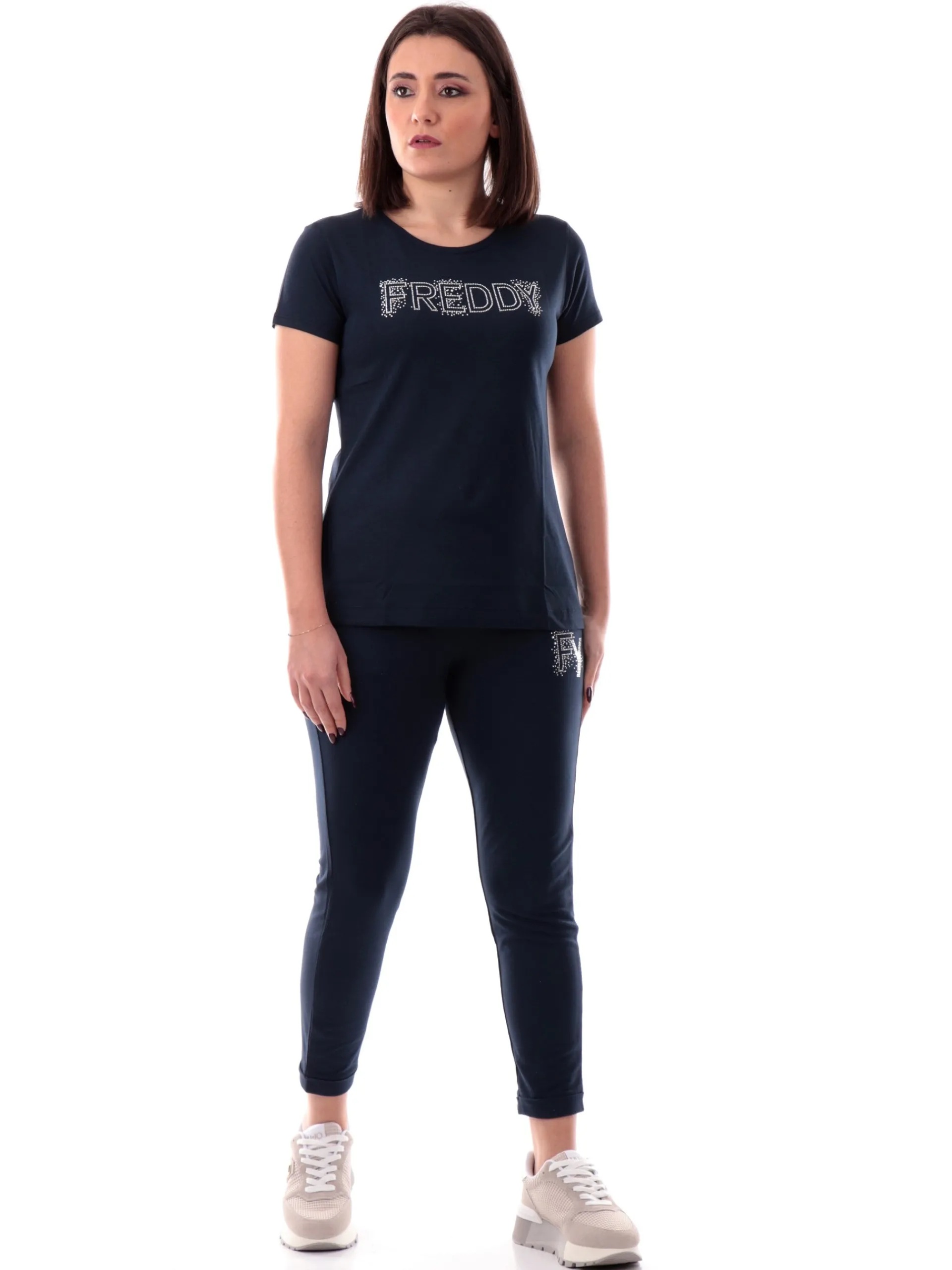 FREDDY T-Shirt*Maglia blu da donna maxi logo con strass S25WCXT1