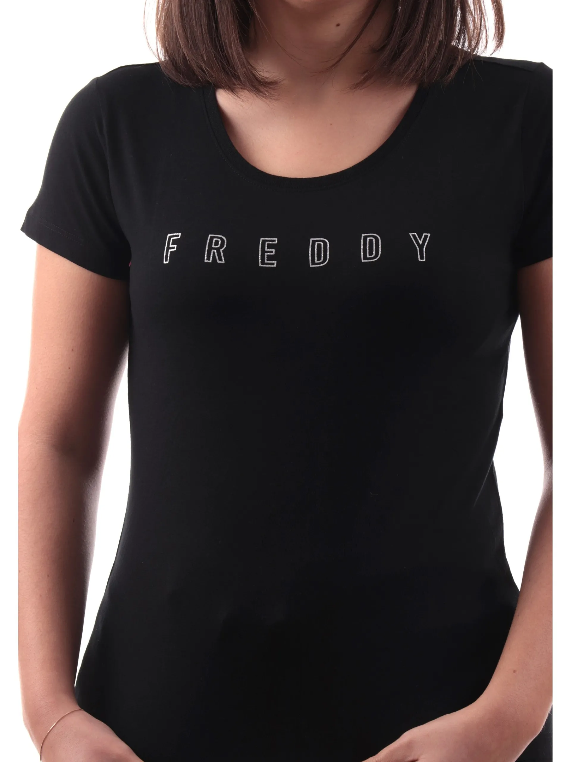 FREDDY T-Shirt*Maglia nera da donna logo con glitter S25WCYLT1