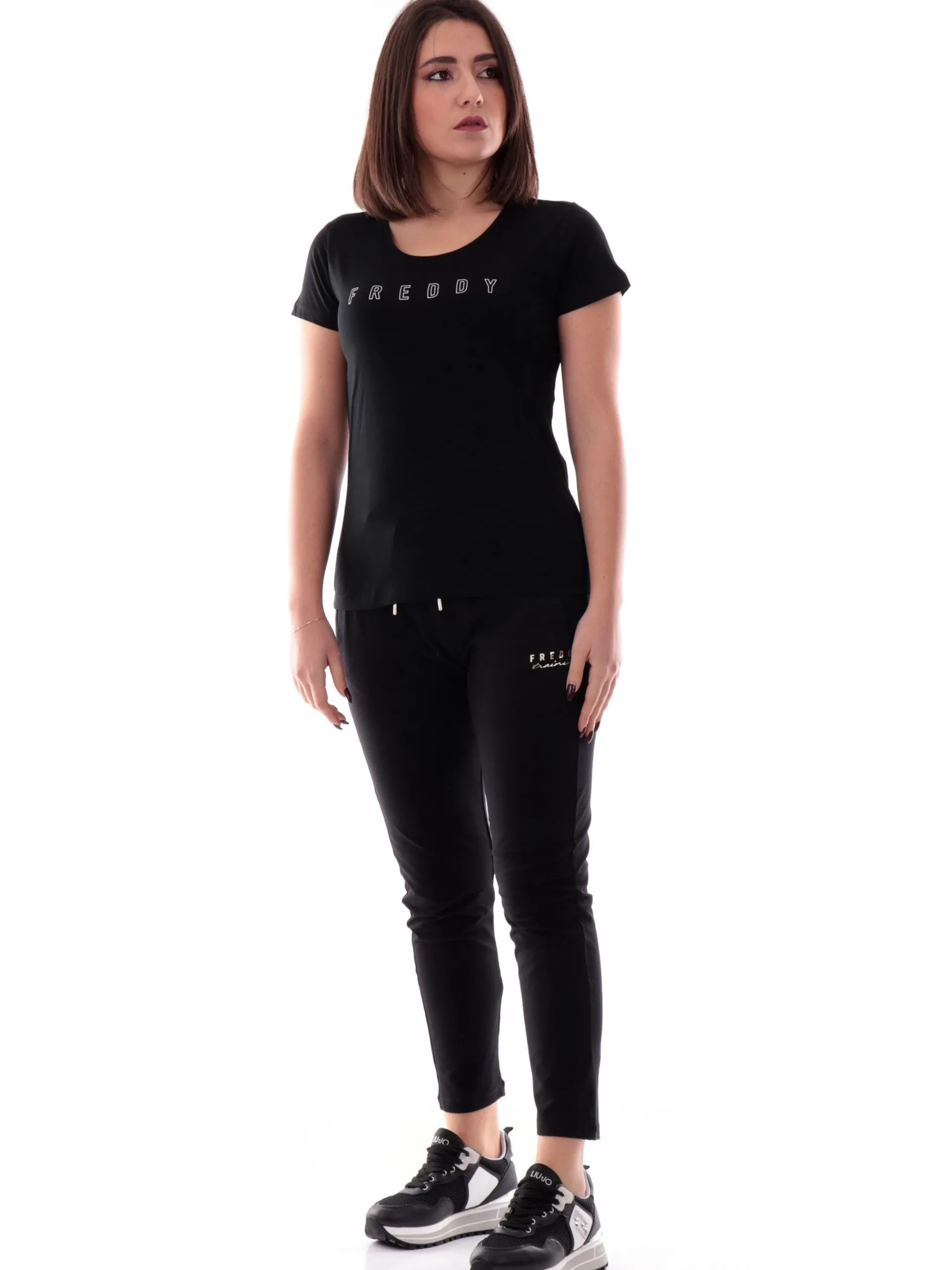 FREDDY T-Shirt*Maglia nera da donna logo con glitter S25WCYLT1