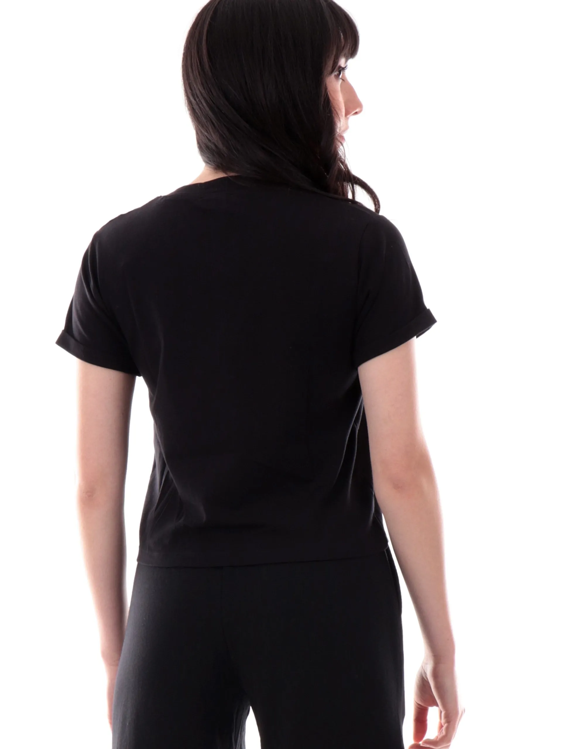 FREDDY T-Shirt*Maglia nera girocollo da donna maniche con risvolto S25WMCT6