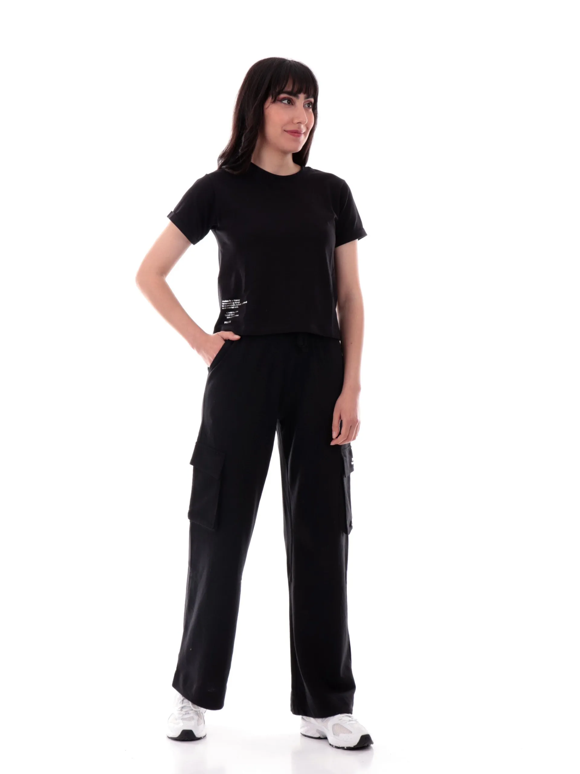FREDDY T-Shirt*Maglia nera girocollo da donna maniche con risvolto S25WMCT6