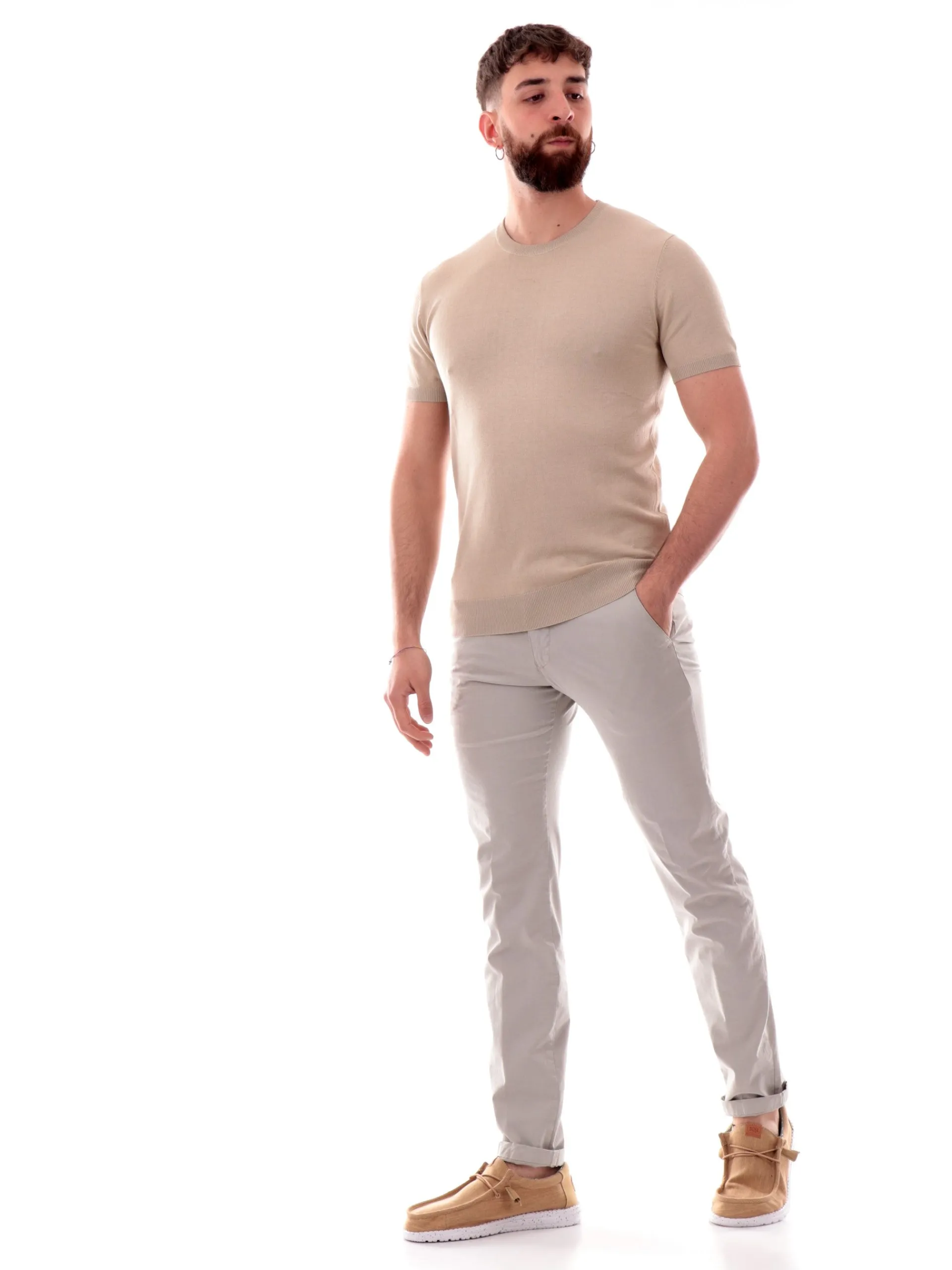 GIANNI LUPO Maglie*Maglia beige girocollo da uomo tessuto in maglia GL510SS25