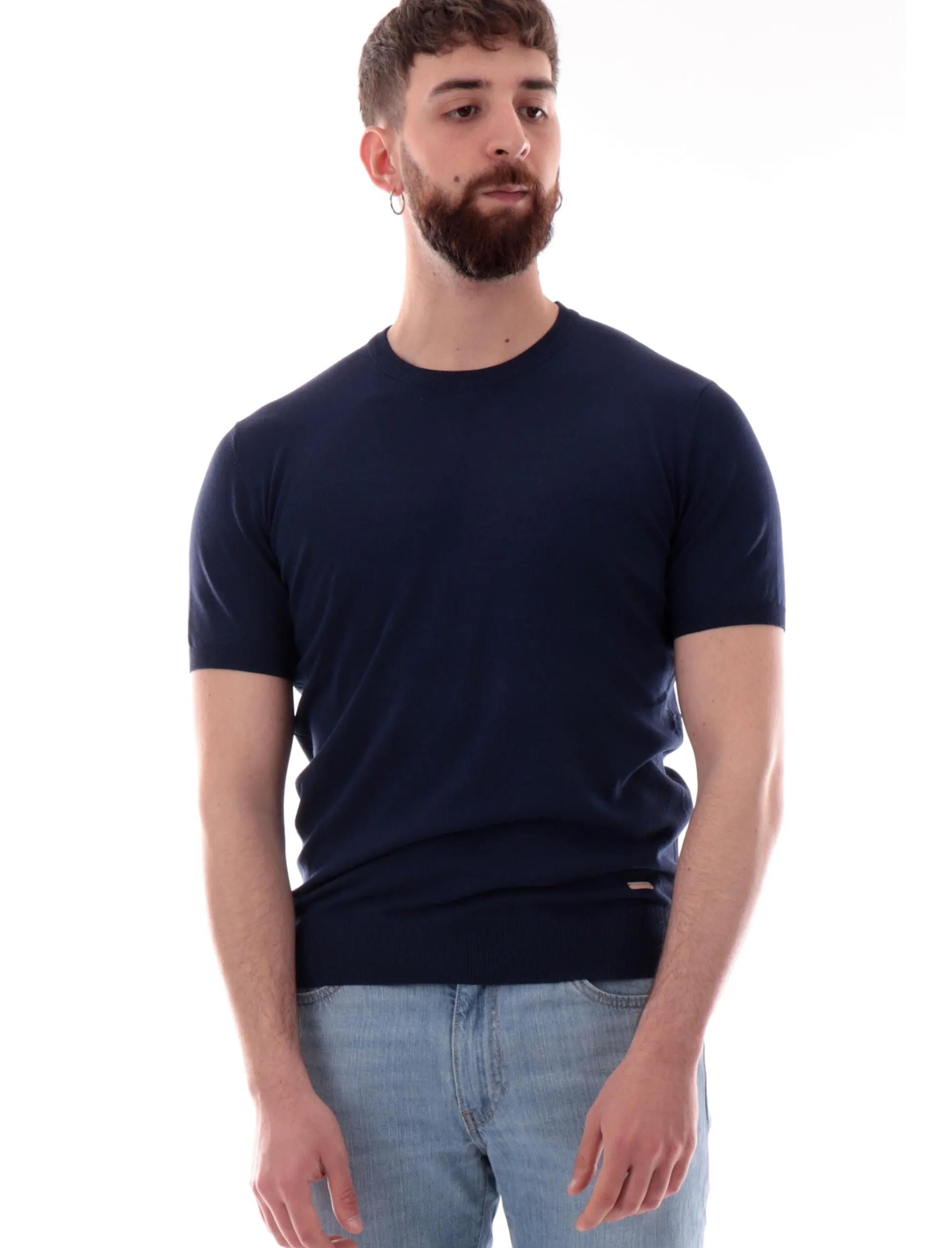 GIANNI LUPO Maglie*Maglia blu girocollo da uomo tessuto in maglia GL510SS25