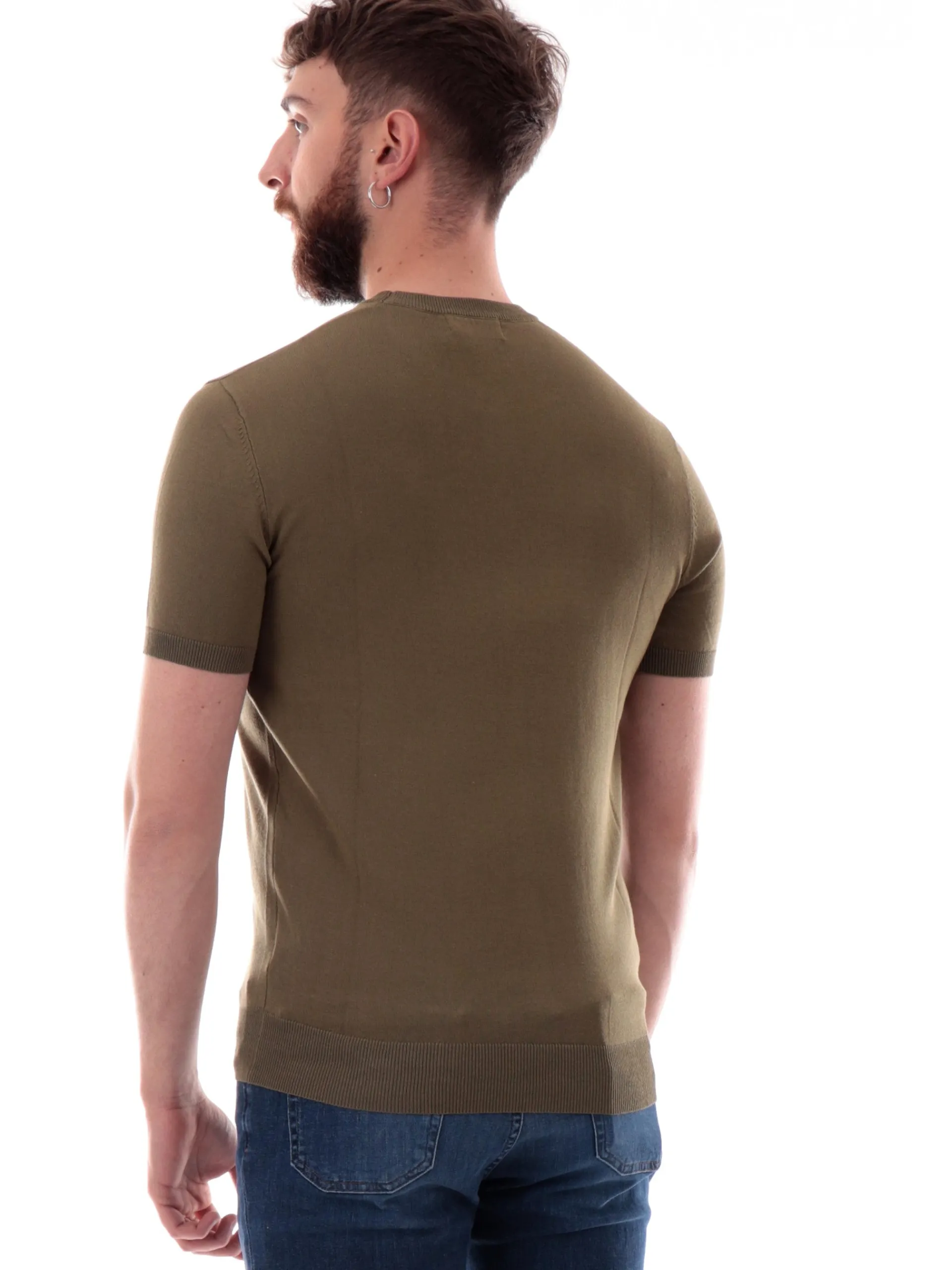 GIANNI LUPO Maglie*Maglia verde militare girocollo da uomo tessuto in maglia GL510SS25