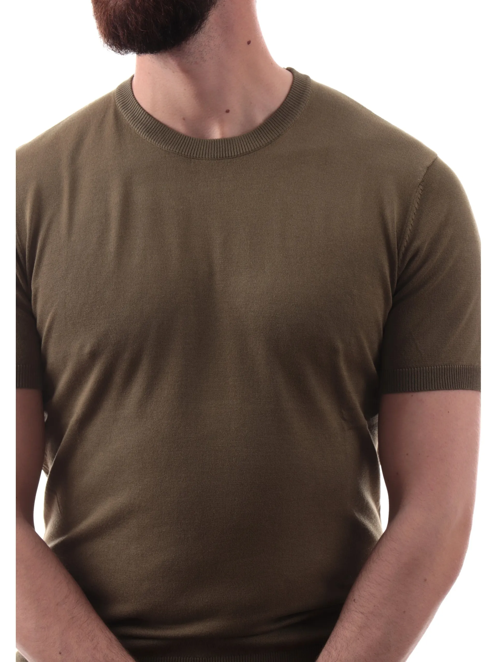 GIANNI LUPO Maglie*Maglia verde militare girocollo da uomo tessuto in maglia GL510SS25