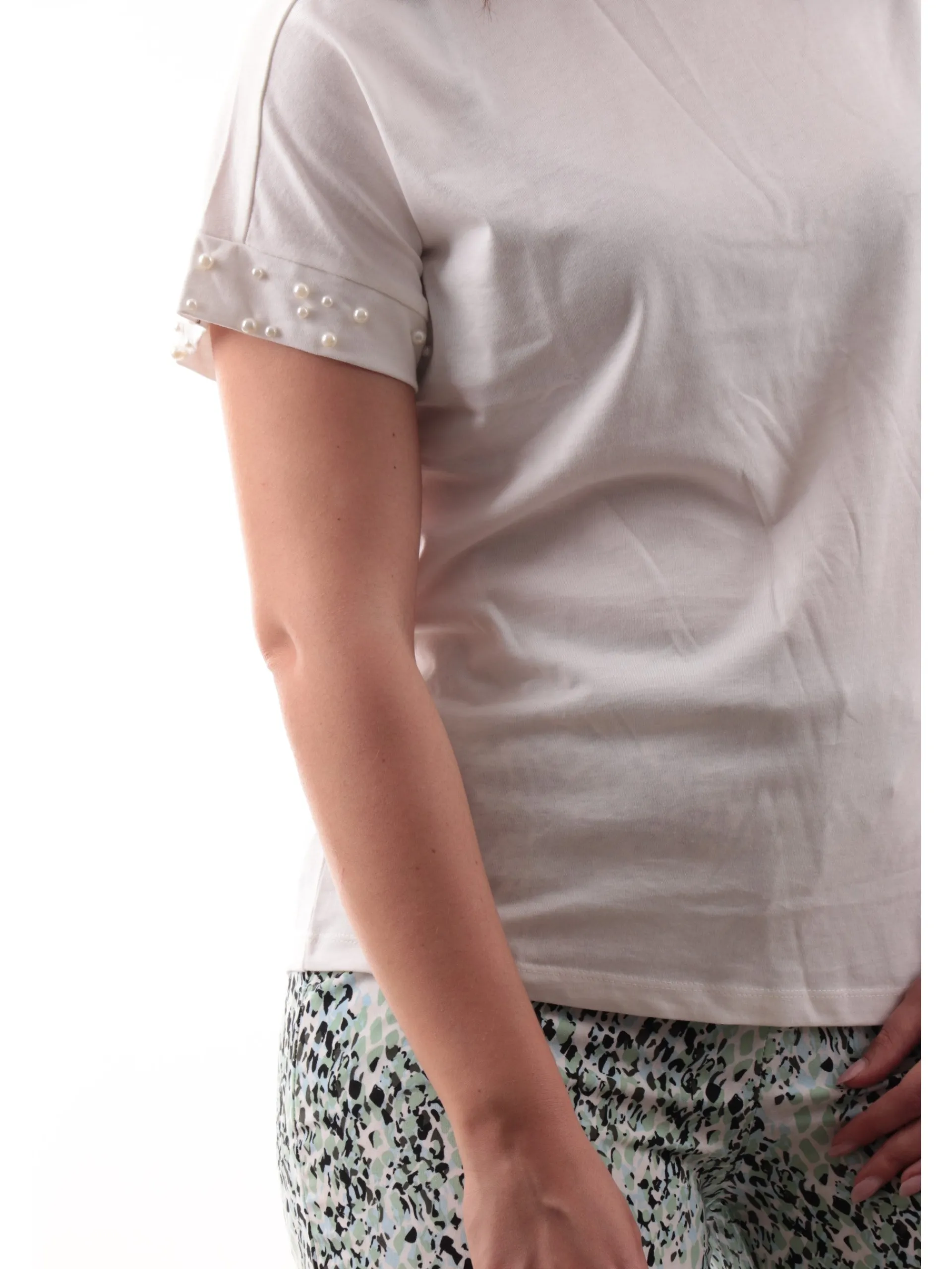 ONLY Maglie*Maglia girocollo bianca da donna con perle 15346733