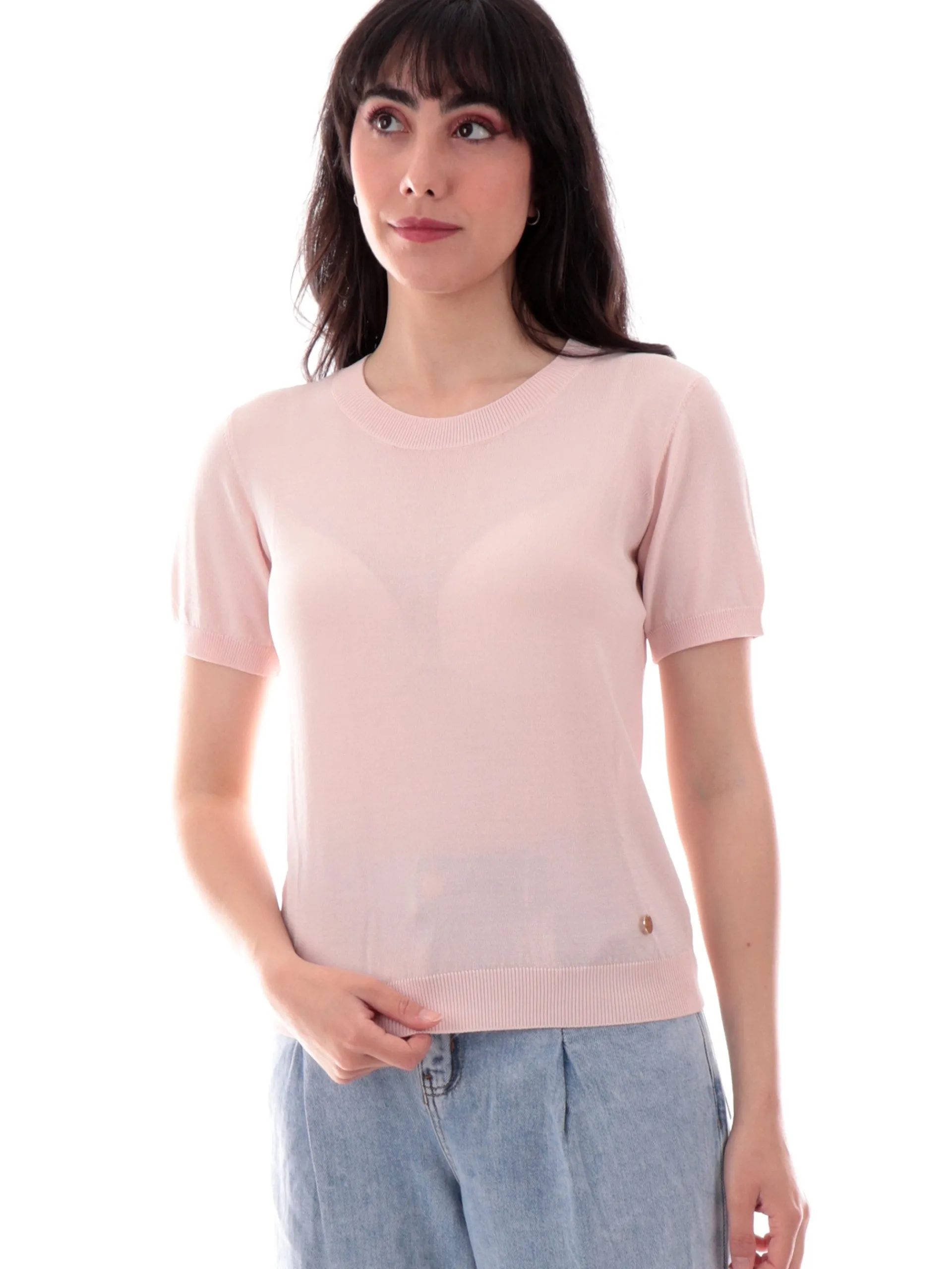 YES ZEE Maglie*Maglia girocollo rosa da donna tessuto in maglia M230LG00