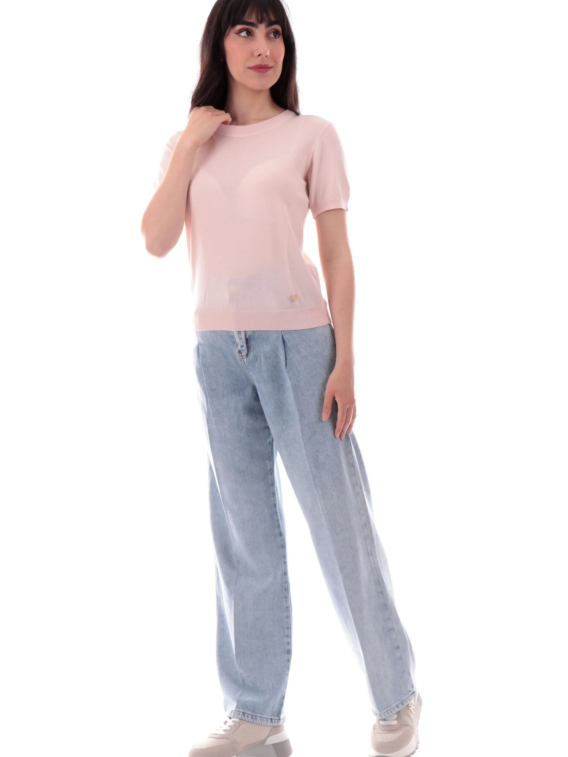 YES ZEE Maglie*Maglia girocollo rosa da donna tessuto in maglia M230LG00