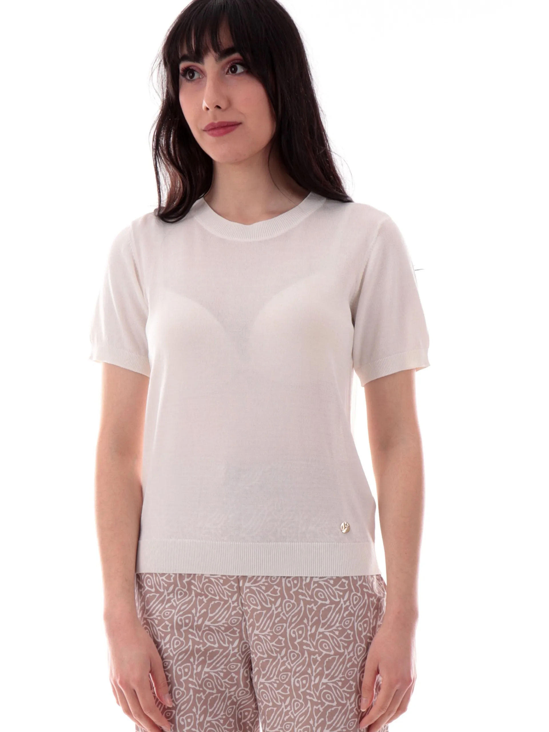 YES ZEE Maglie*Maglia girocollo bianca da donna tessuto in maglia M230LG00