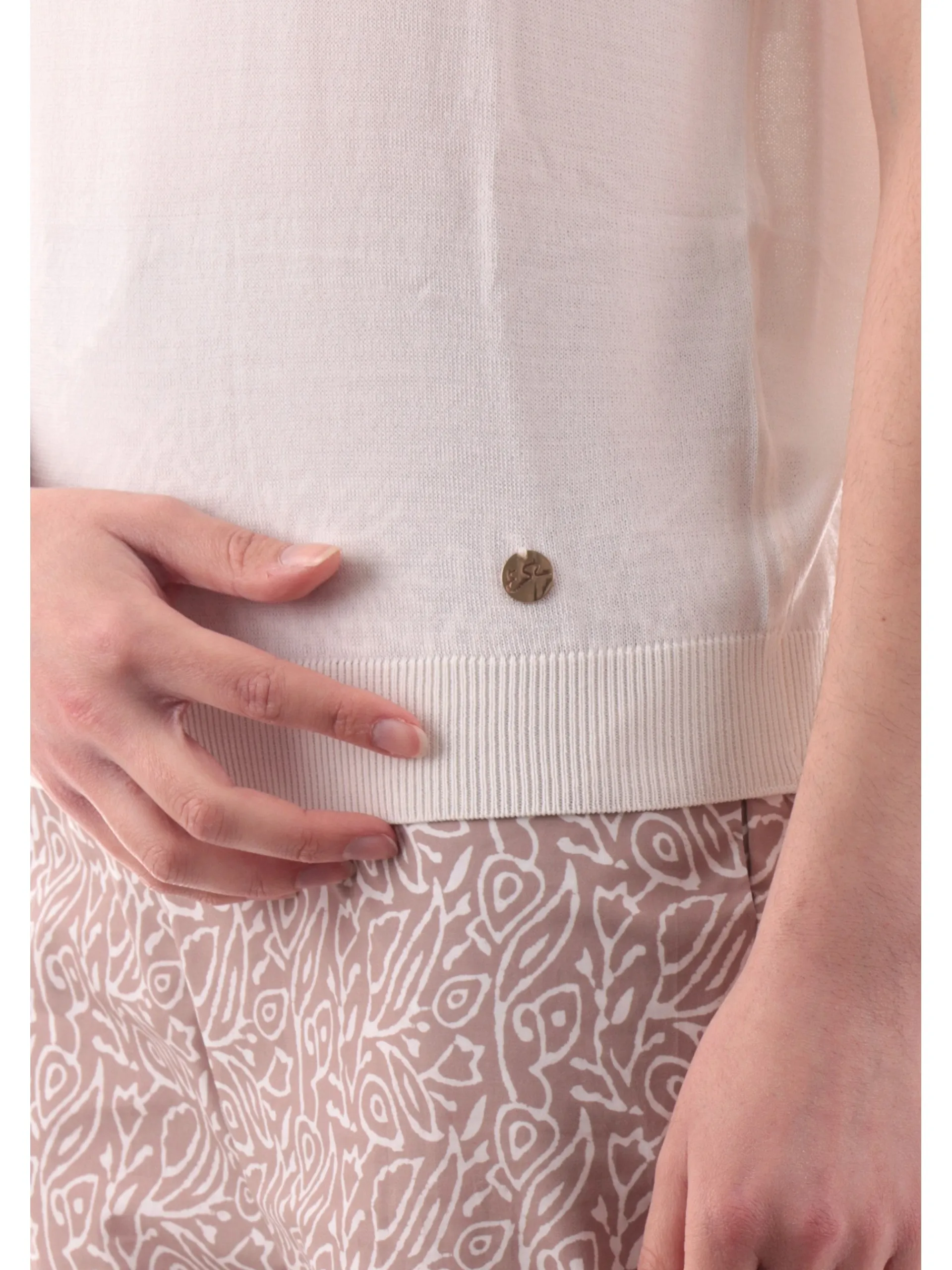 YES ZEE Maglie*Maglia girocollo bianca da donna tessuto in maglia M230LG00