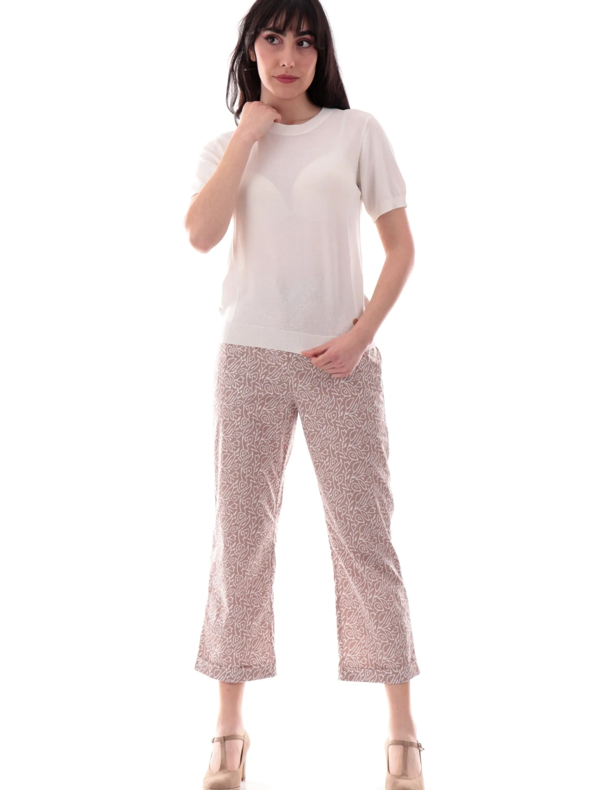 YES ZEE Maglie*Maglia girocollo bianca da donna tessuto in maglia M230LG00