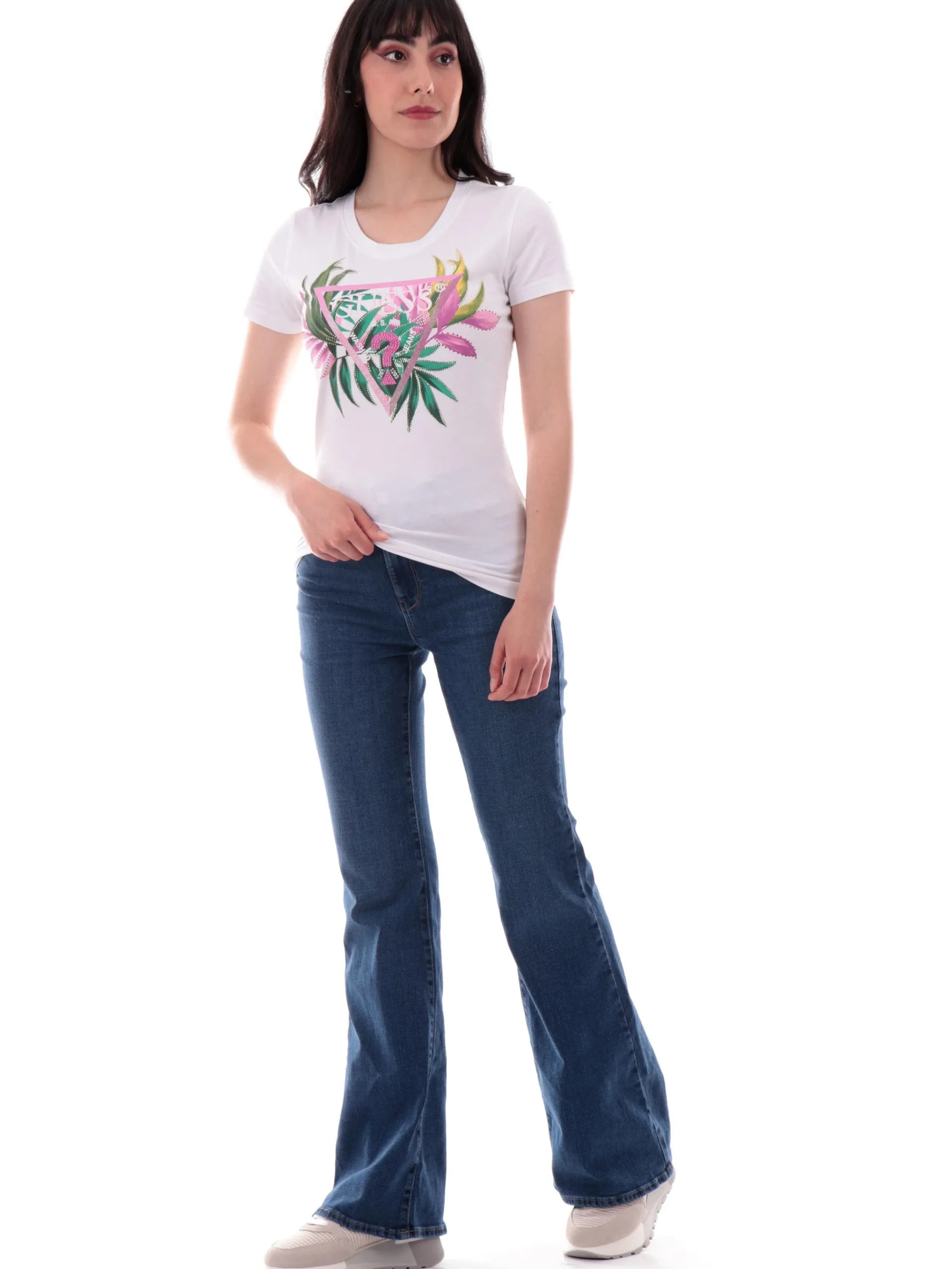 GUESS T-Shirt*Maglia bianca Leaf Triangle da donna W5GI07J1314