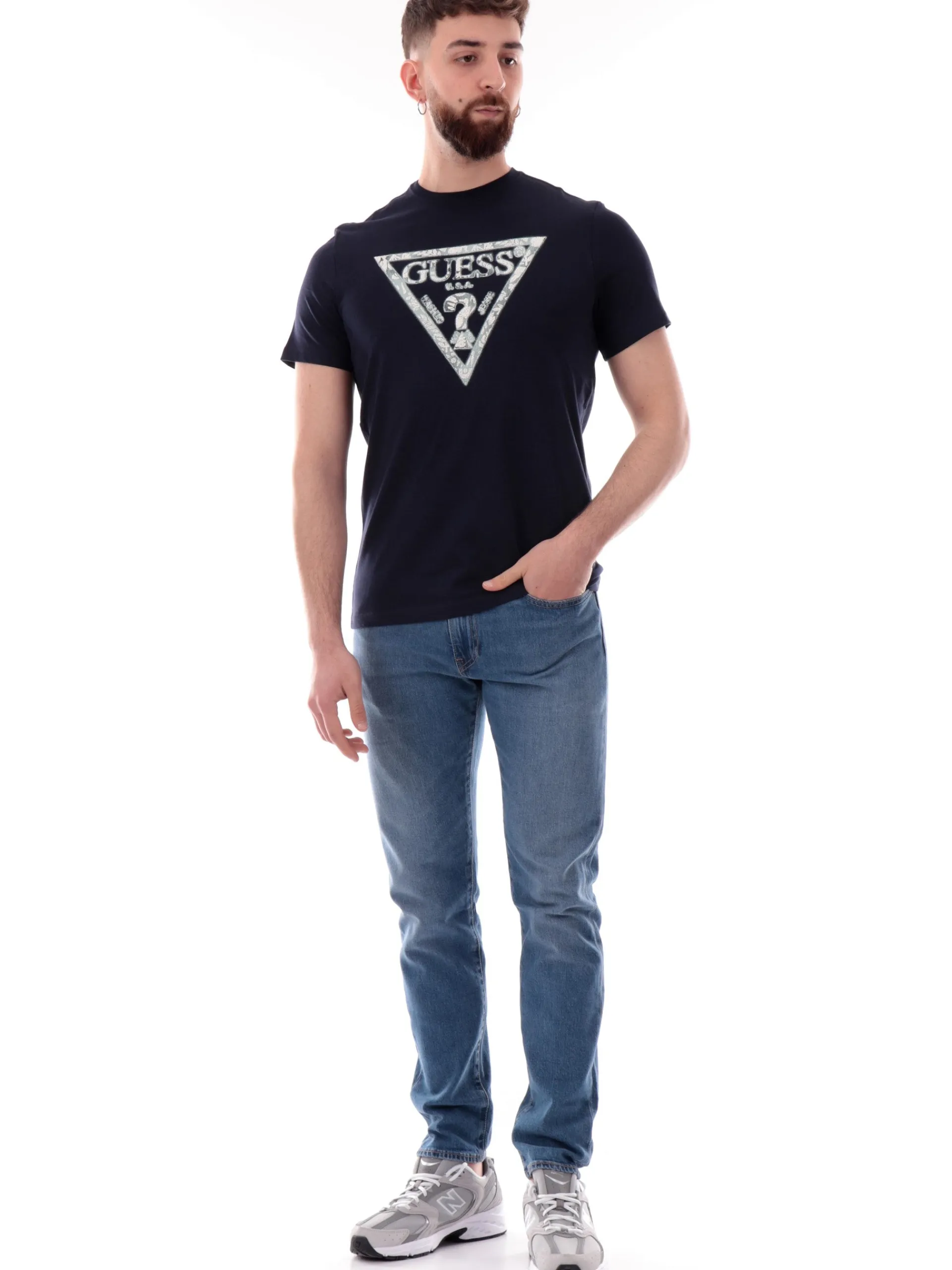 GUESS T-Shirt*Maglia blu maxi logo da uomo Triangle M5GI06I3Z14