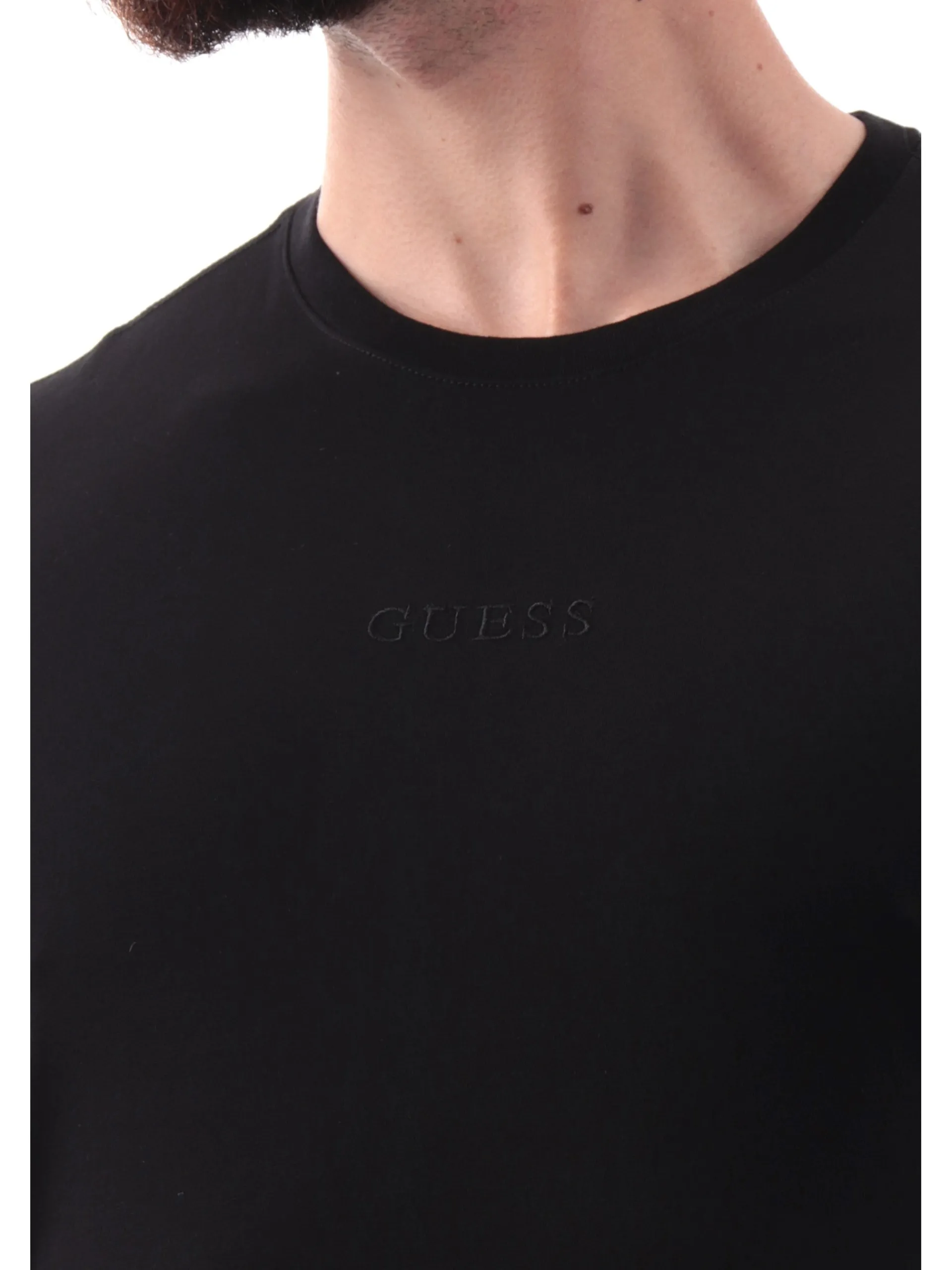 GUESS T-Shirt*Maglia nera da uomo logo ricamato M4GP39K7HD0