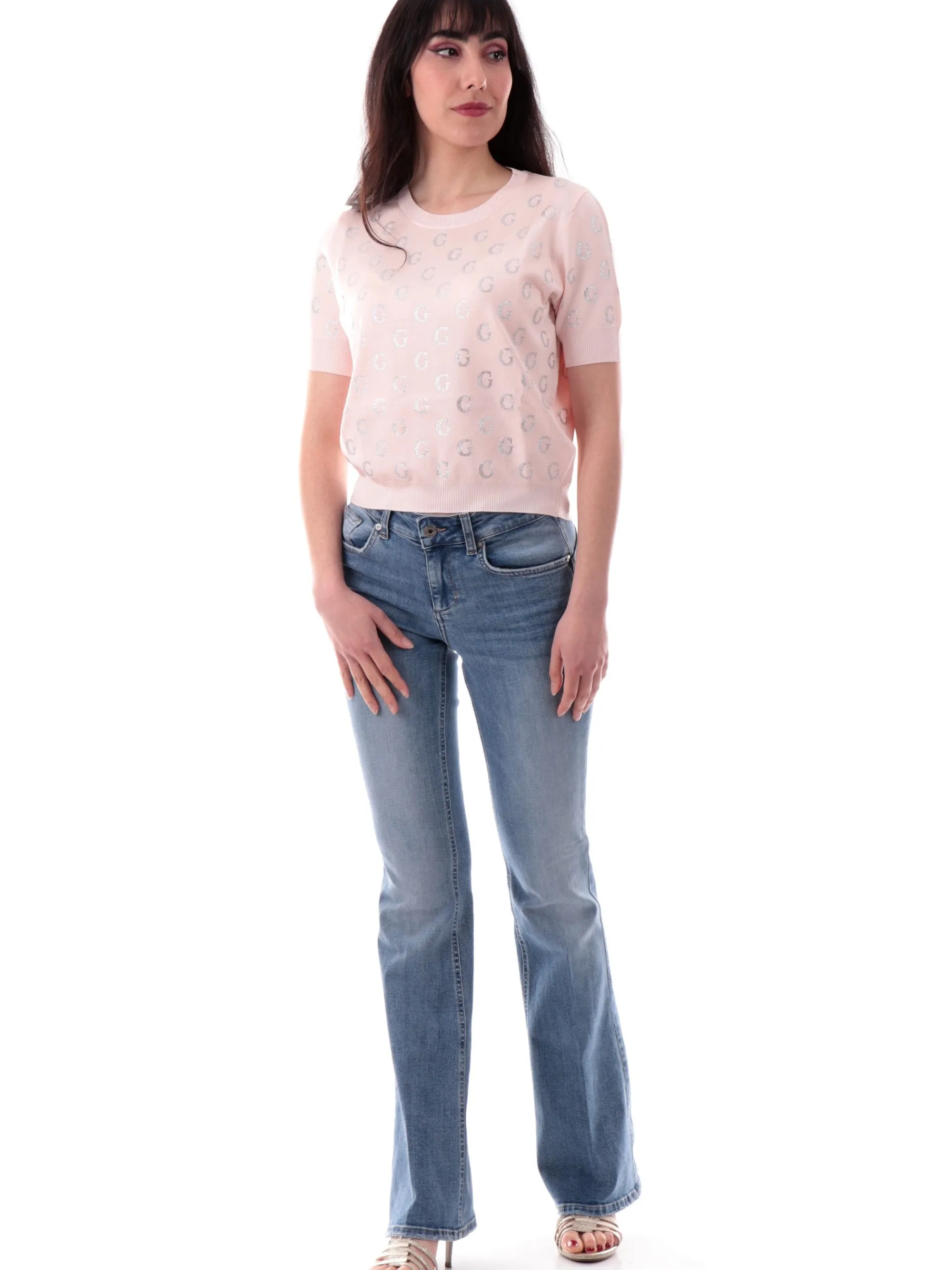 GUESS T-Shirt*Maglia rosa e G strass brillantini