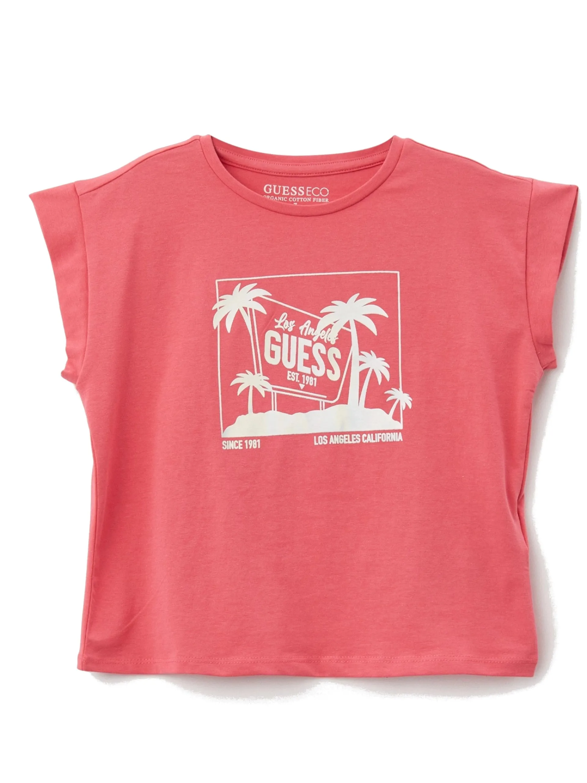 GUESS T-Shirt*Maglia rosa smanicata da bambina con maxi stampa argento J5GI28K6YW4
