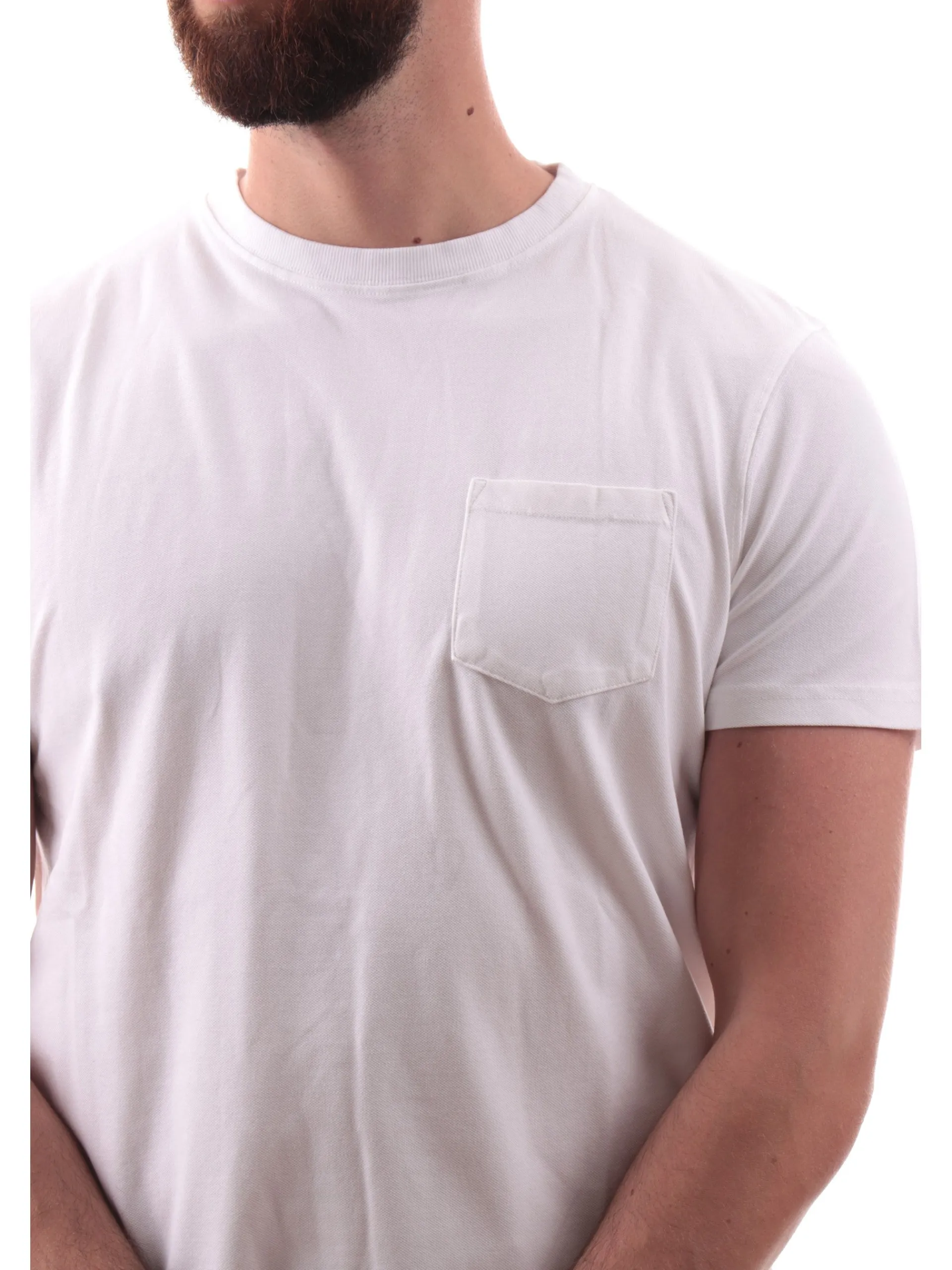IMPURE T-Shirt*Maglia bianca girocollo da uomo con taschino cotone piquet MORRIS