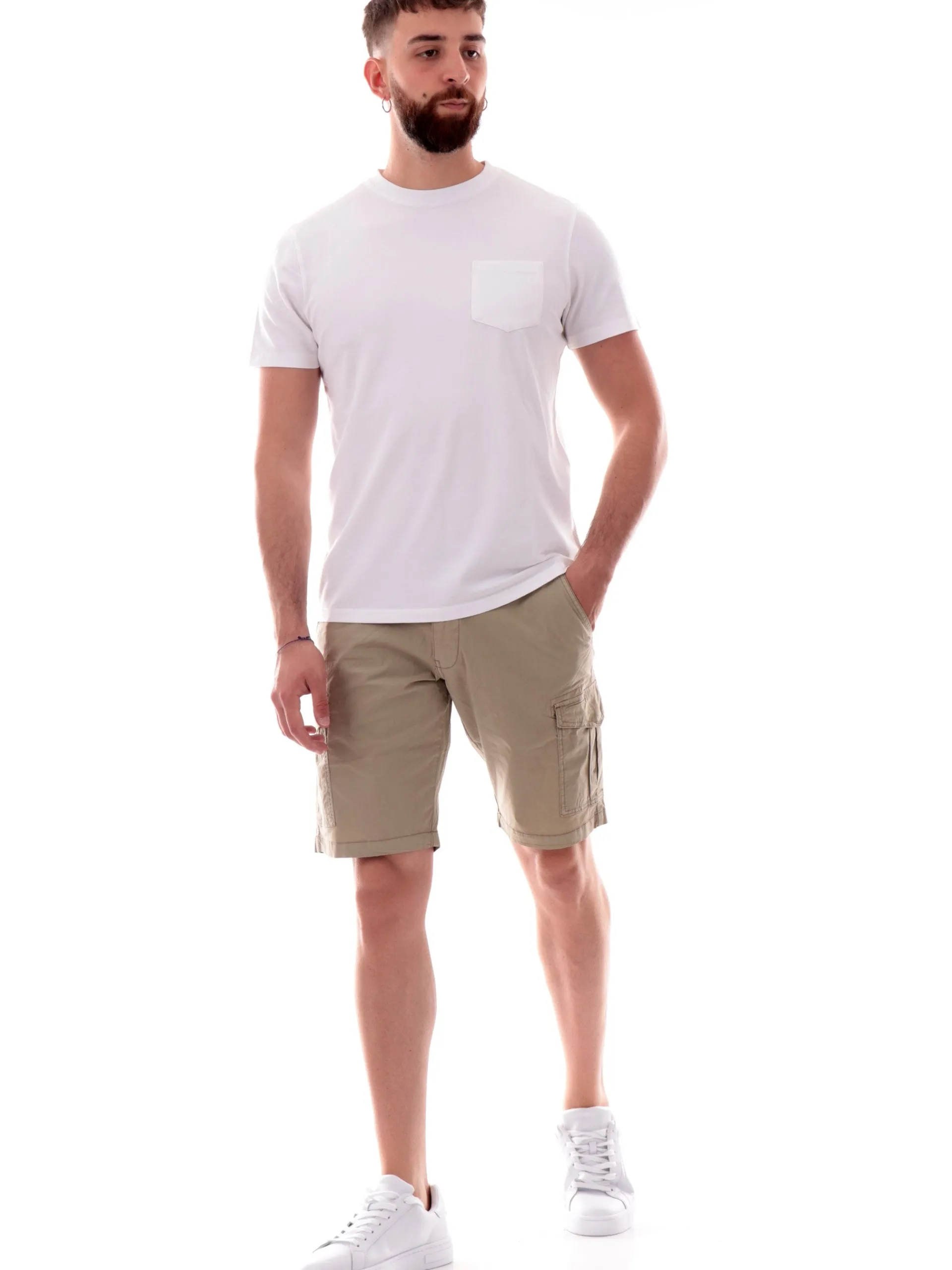 IMPURE T-Shirt*Maglia bianca girocollo da uomo con taschino cotone piquet MORRIS