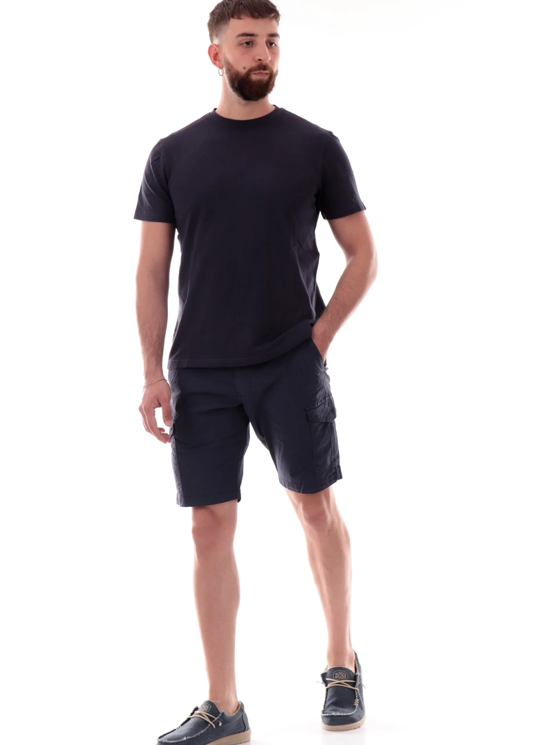 IMPURE T-Shirt*Maglia blu girocollo da uomo cotone Piquet JOSHUA