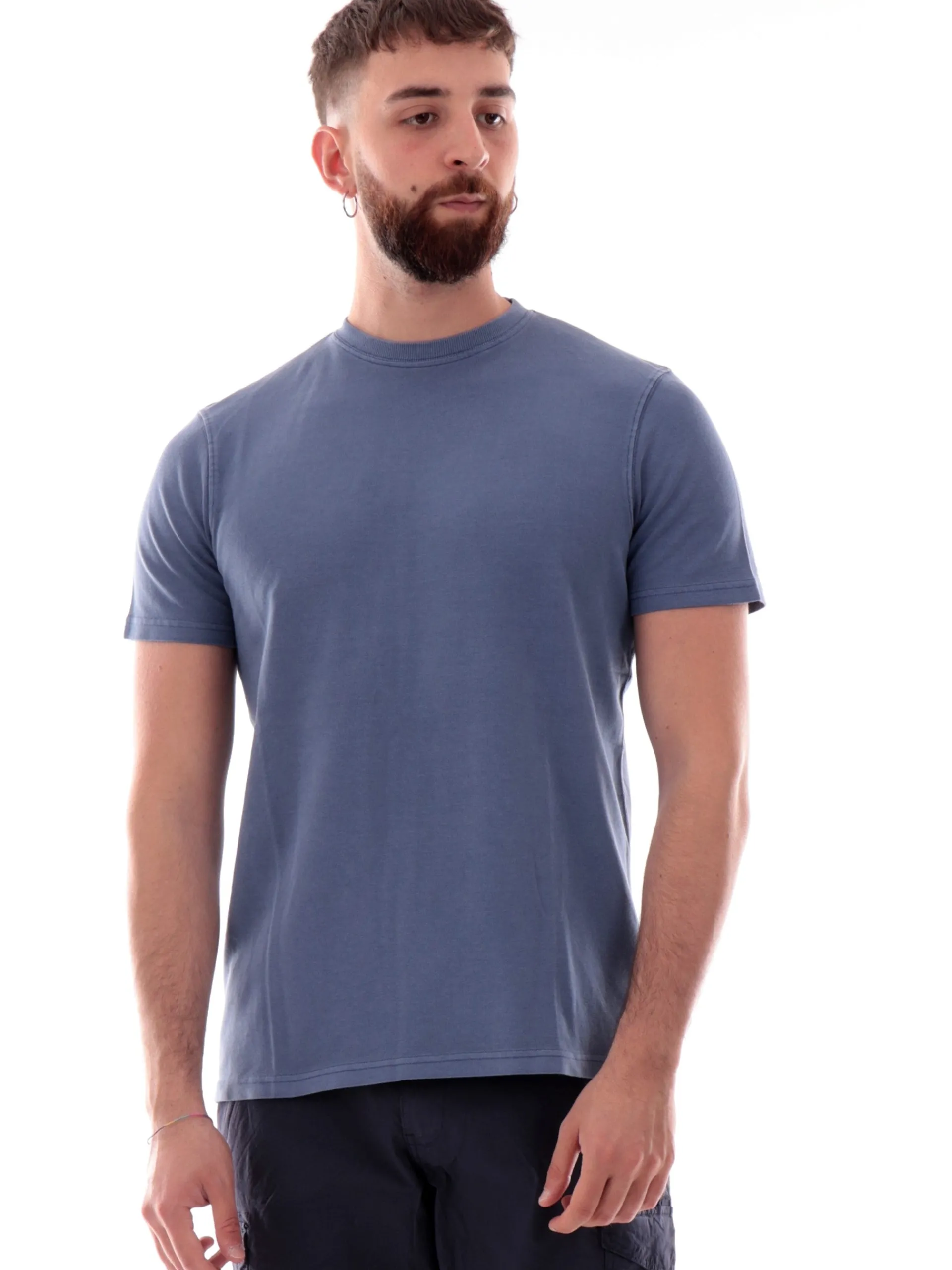 IMPURE T-Shirt*Maglia blu girocollo da uomo cotone Piquet JOSHUA