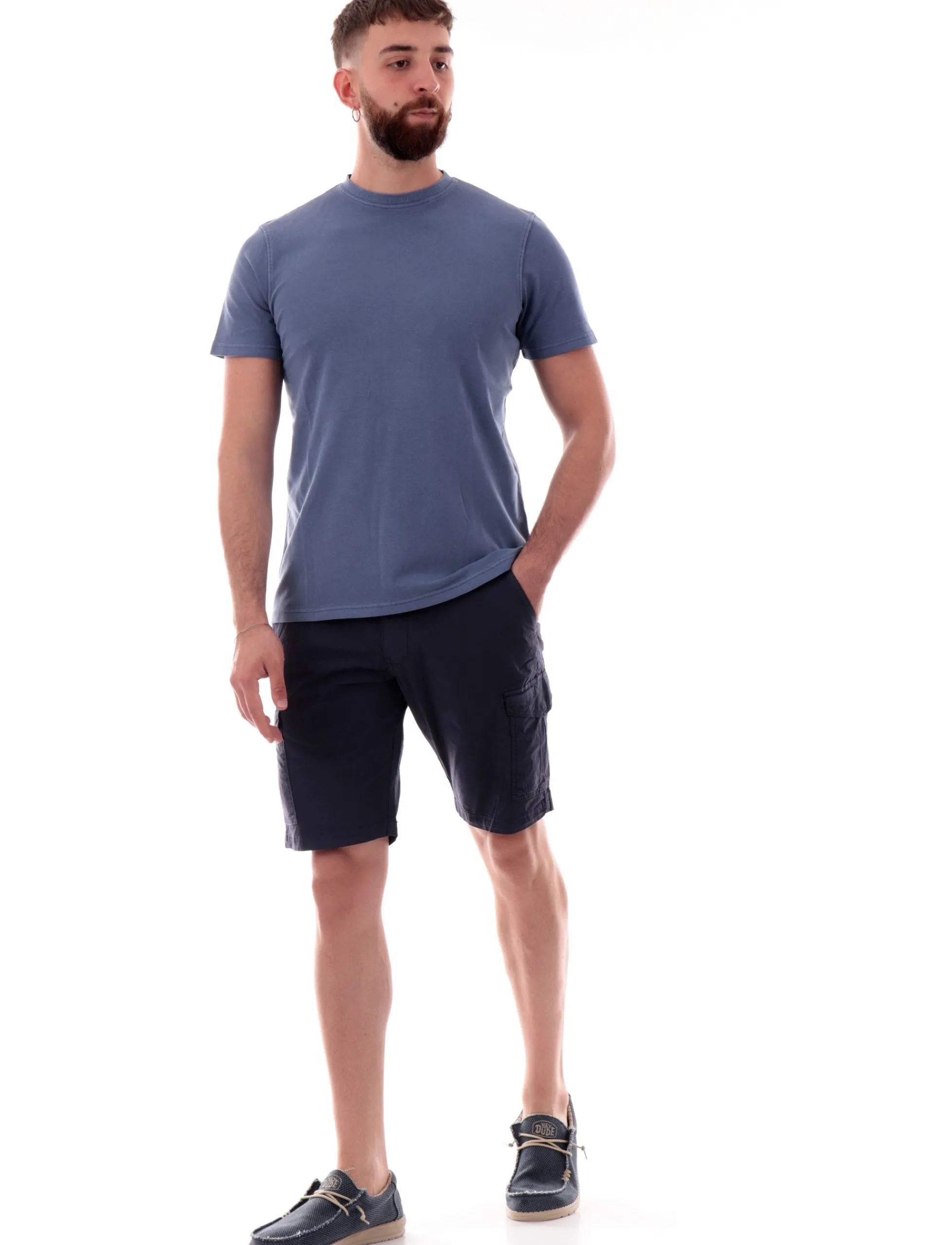 IMPURE T-Shirt*Maglia blu girocollo da uomo cotone Piquet JOSHUA