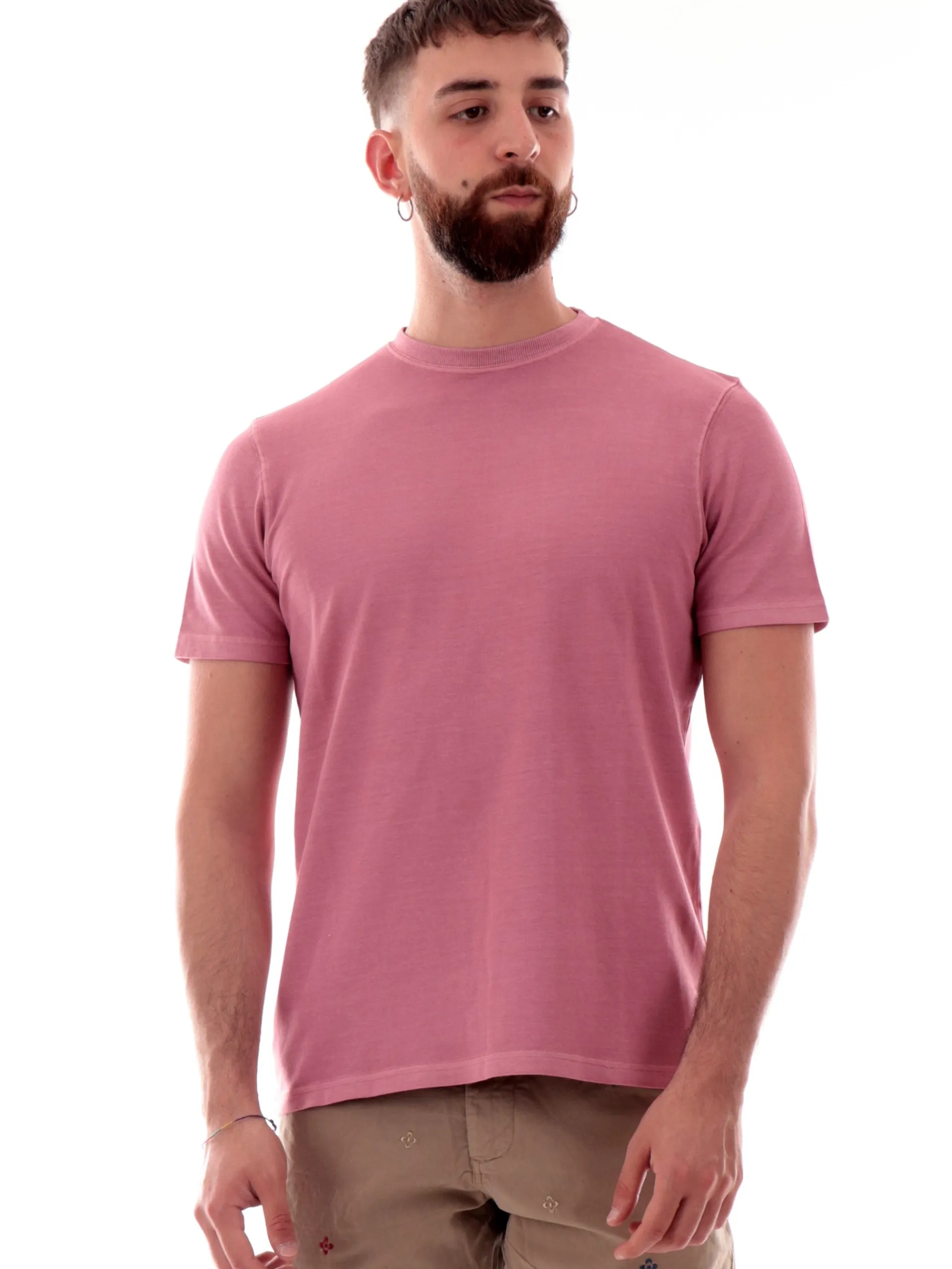 IMPURE T-Shirt*Maglia rosa girocollo da uomo cotone Piquet JOSHUA
