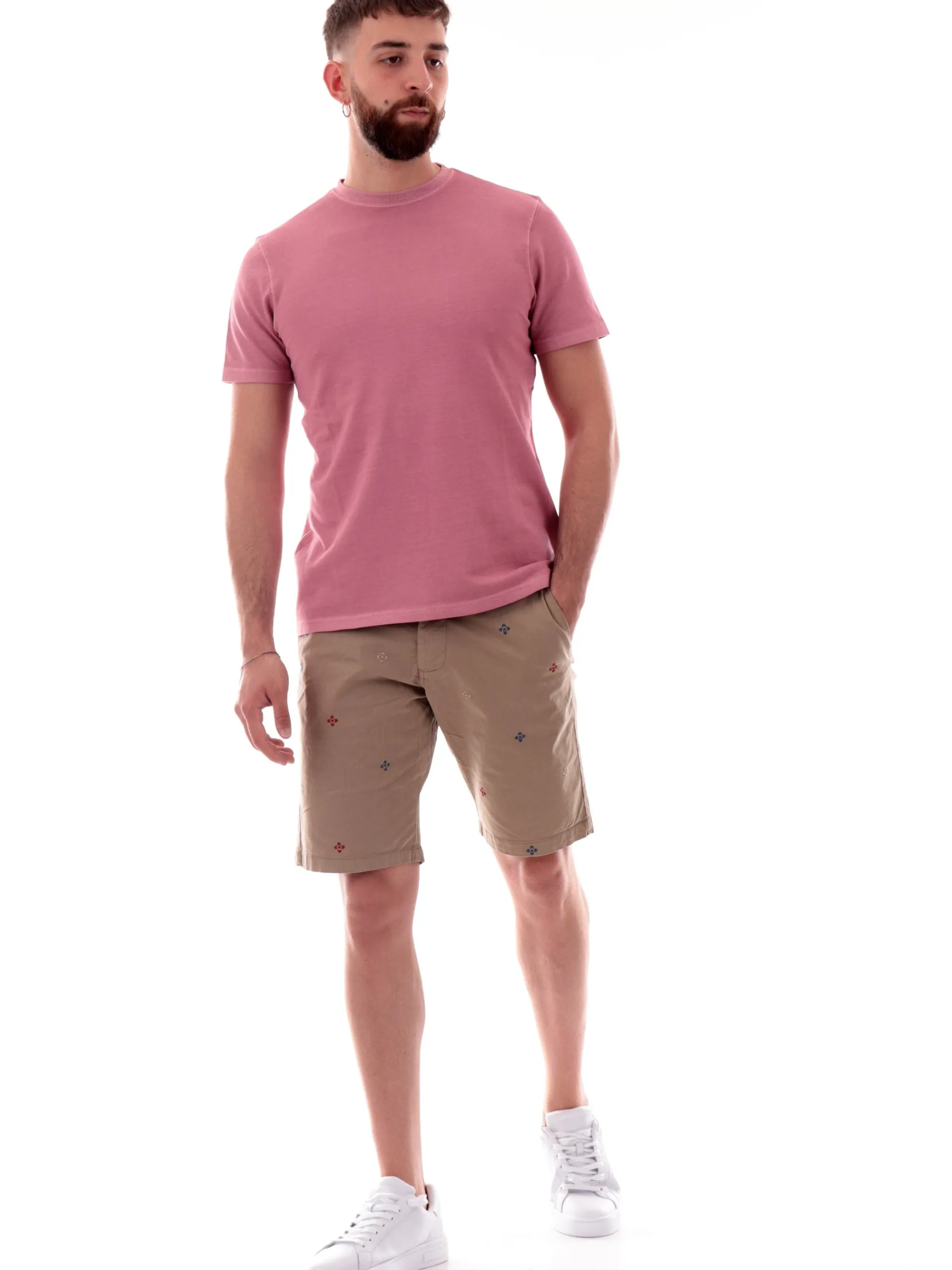 IMPURE T-Shirt*Maglia rosa girocollo da uomo cotone Piquet JOSHUA