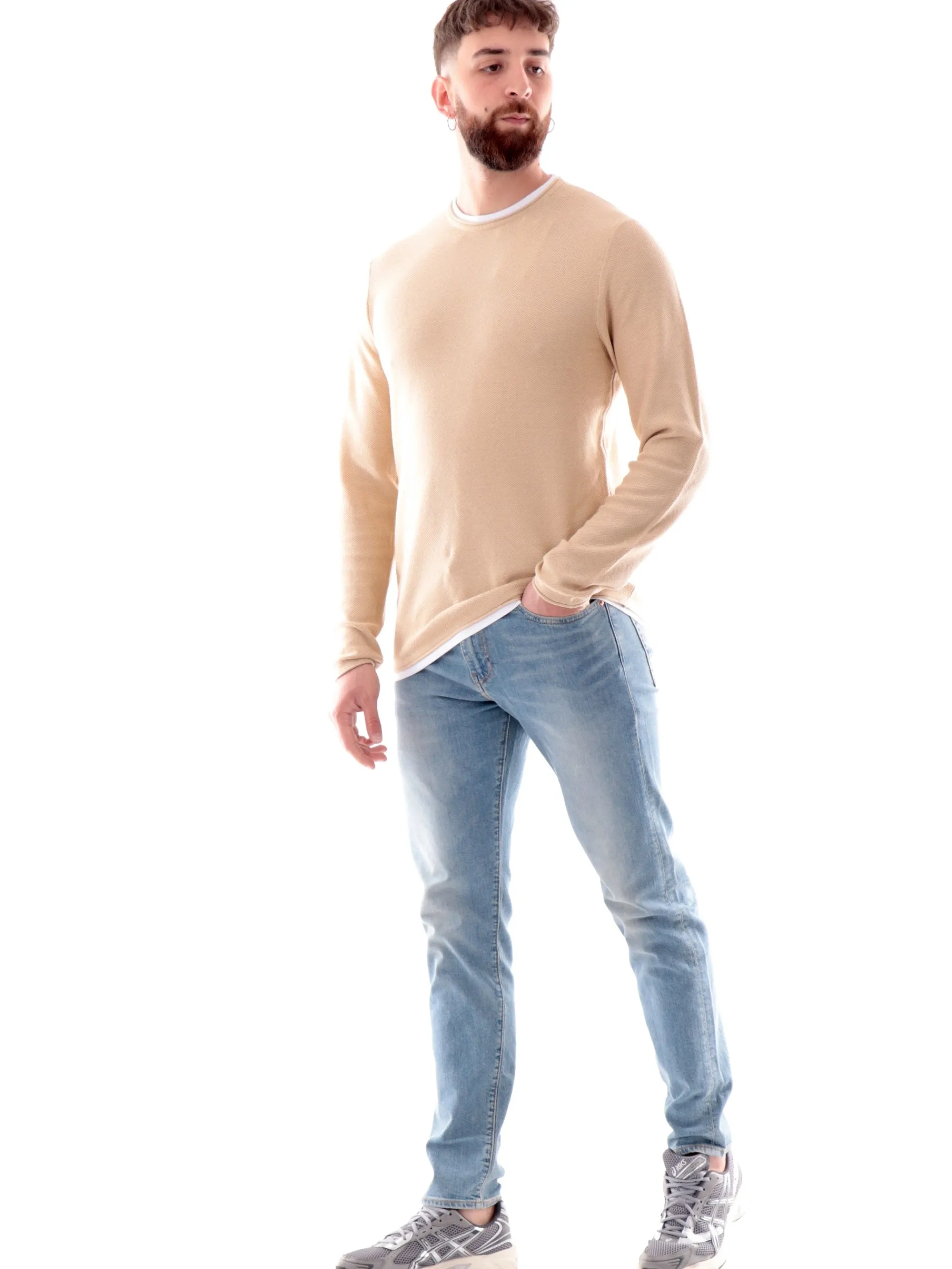 JACK&JONES Maglie*Maglia Jack Jones beige da uomo con effetto doppio piquet Knitted 12227443