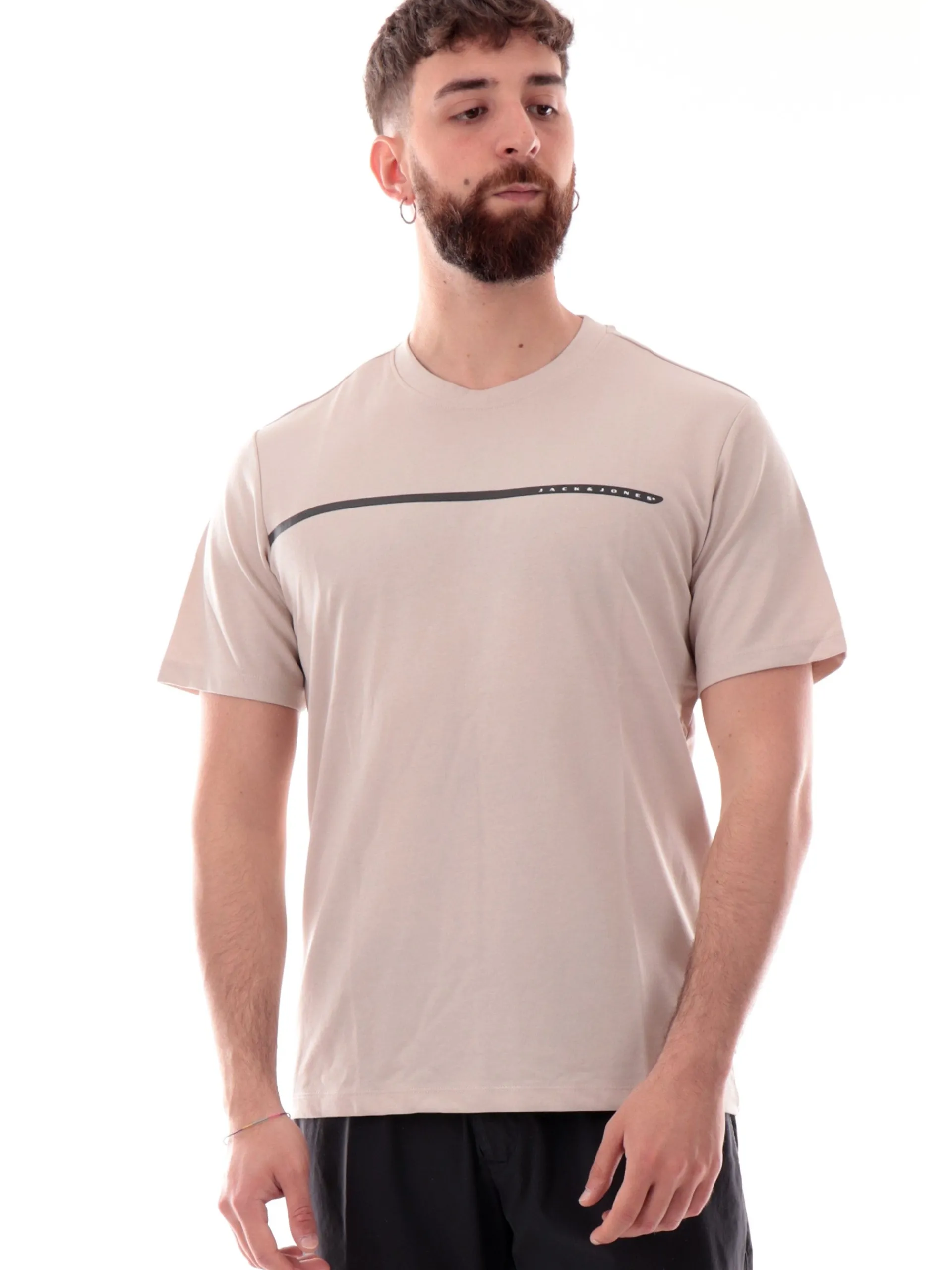 JACK&JONES T-Shirt*Maglia Jack Jones beige da uomo con logo gommato 12273120