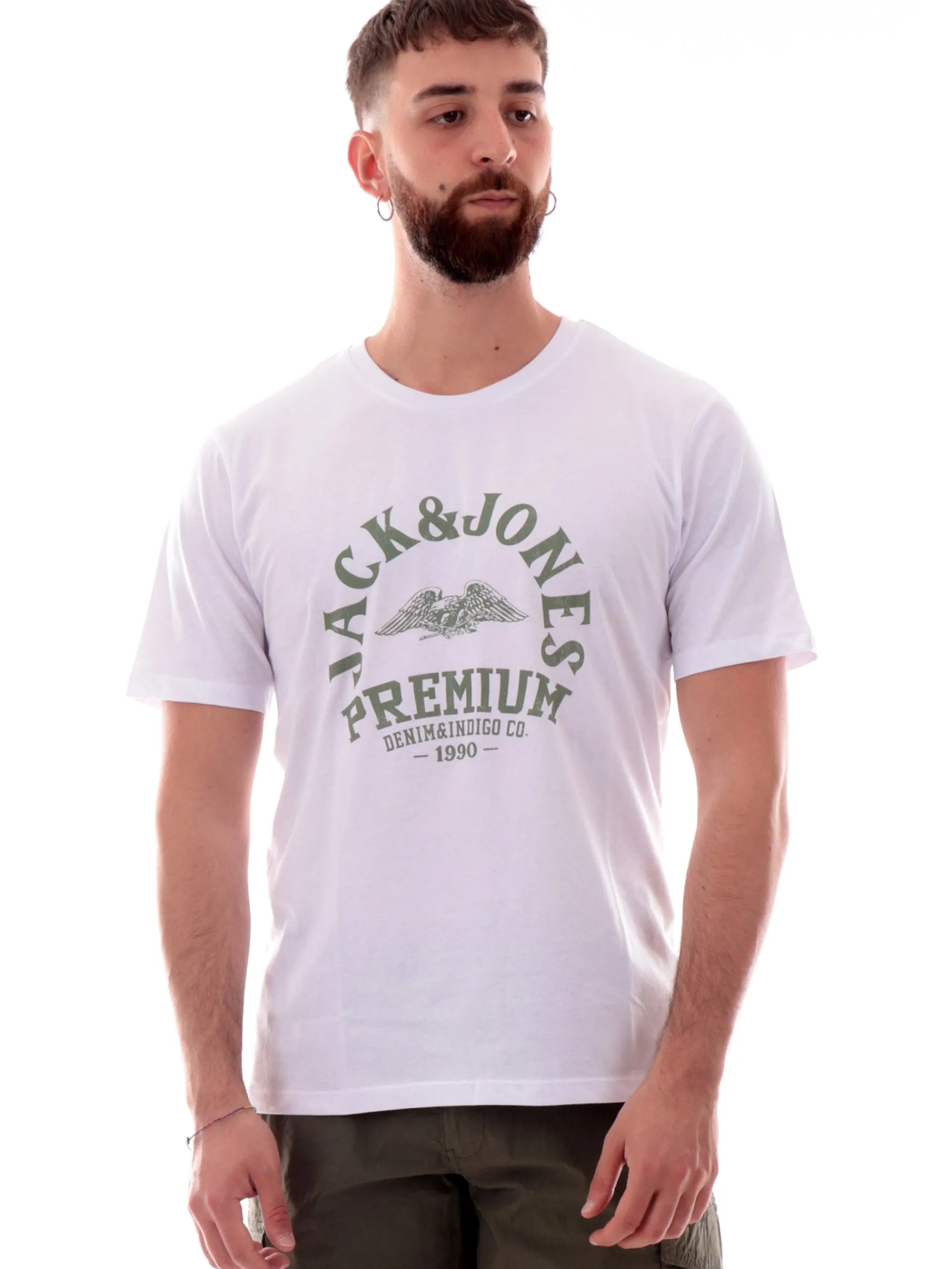 JACK&JONES T-Shirt*Maglia Jack Jones bianca girocollo da uomo maxi stampa Premium 12282248
