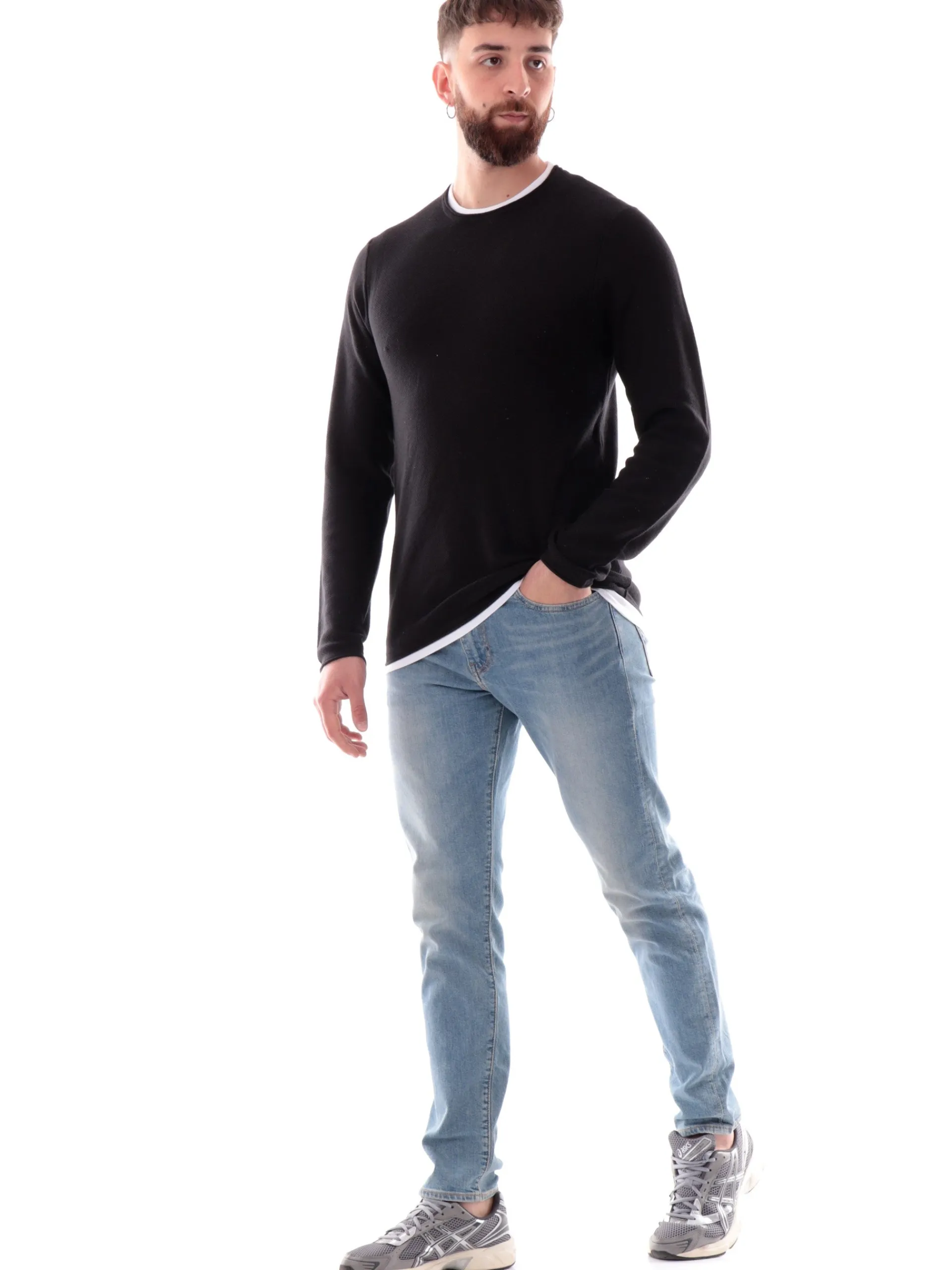 JACK&JONES Maglie*Maglia Jack Jones blu da uomo con effetto doppio piquet Knitted 12227443