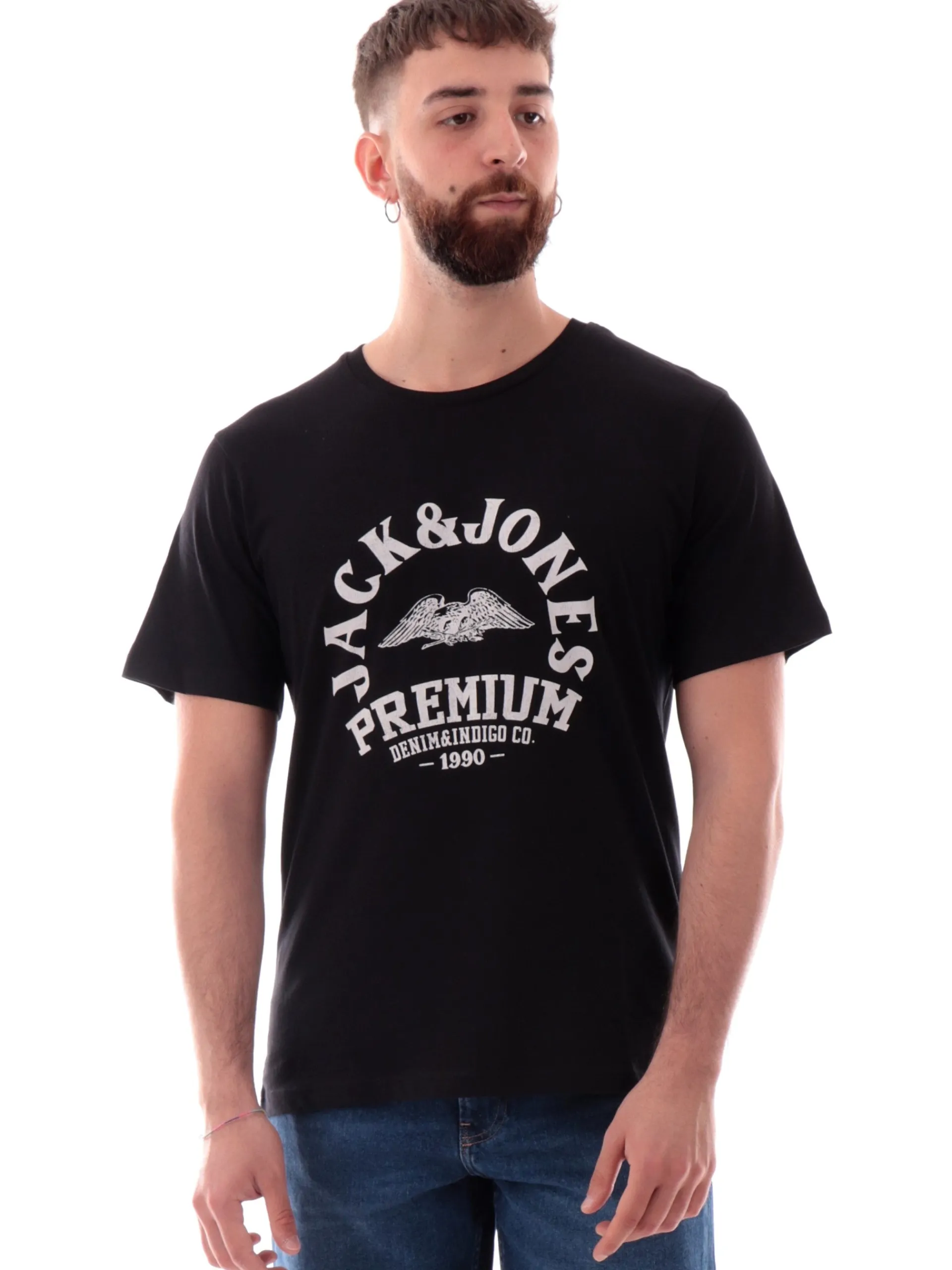 JACK&JONES T-Shirt*Maglia Jack Jones nera girocollo da uomo maxi stampa Premium 12282248