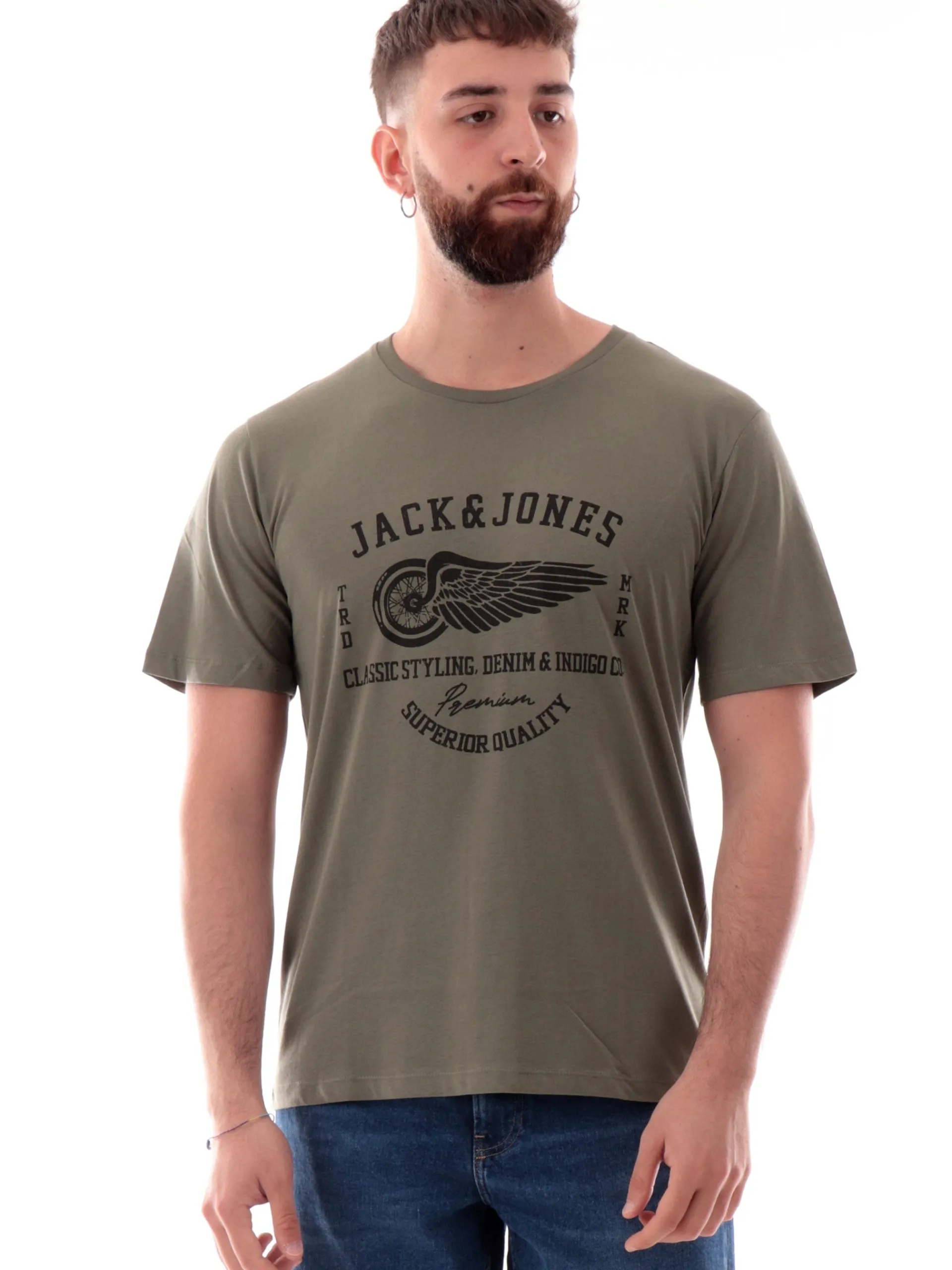 JACK&JONES T-Shirt*Maglia Jack Jones verde girocollo da uomo maxi stampa Premium 12282248