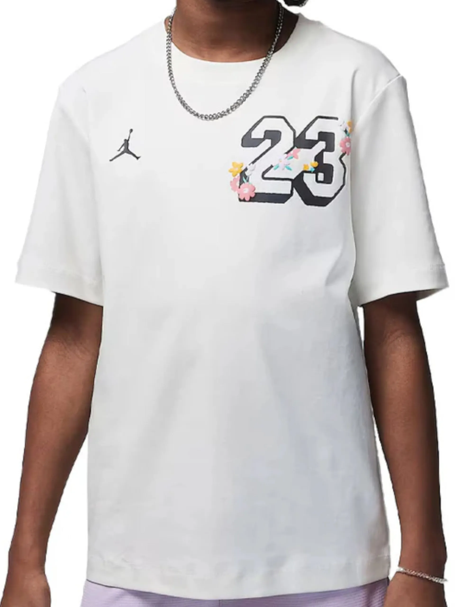 NIKE JORDAN T-Shirt*Maglia Jordan bianca da bambina stampa con fiori 45D932