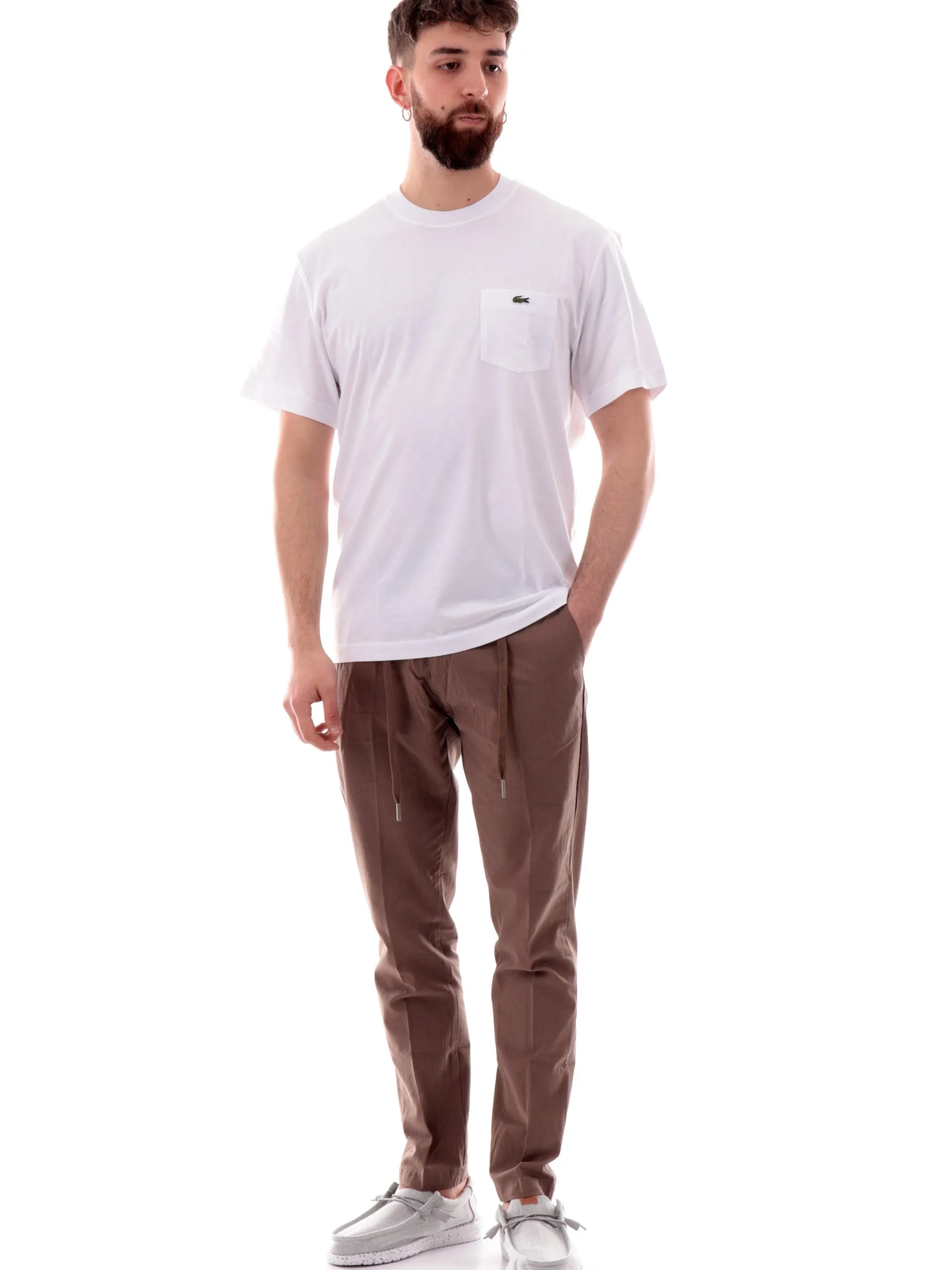 LACOSTE T-Shirt*Maglia bianca girocollo da uomo con taschino e coccodrillo TH2827